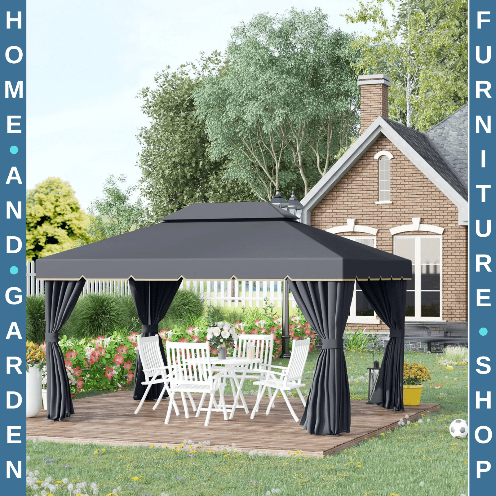 Double Roof Gazebo Garden Marquee Party Tent 3x4m Wedding Gazebo Black Sun Cover - Home and Garden Furniture Shop - rustic - furniture