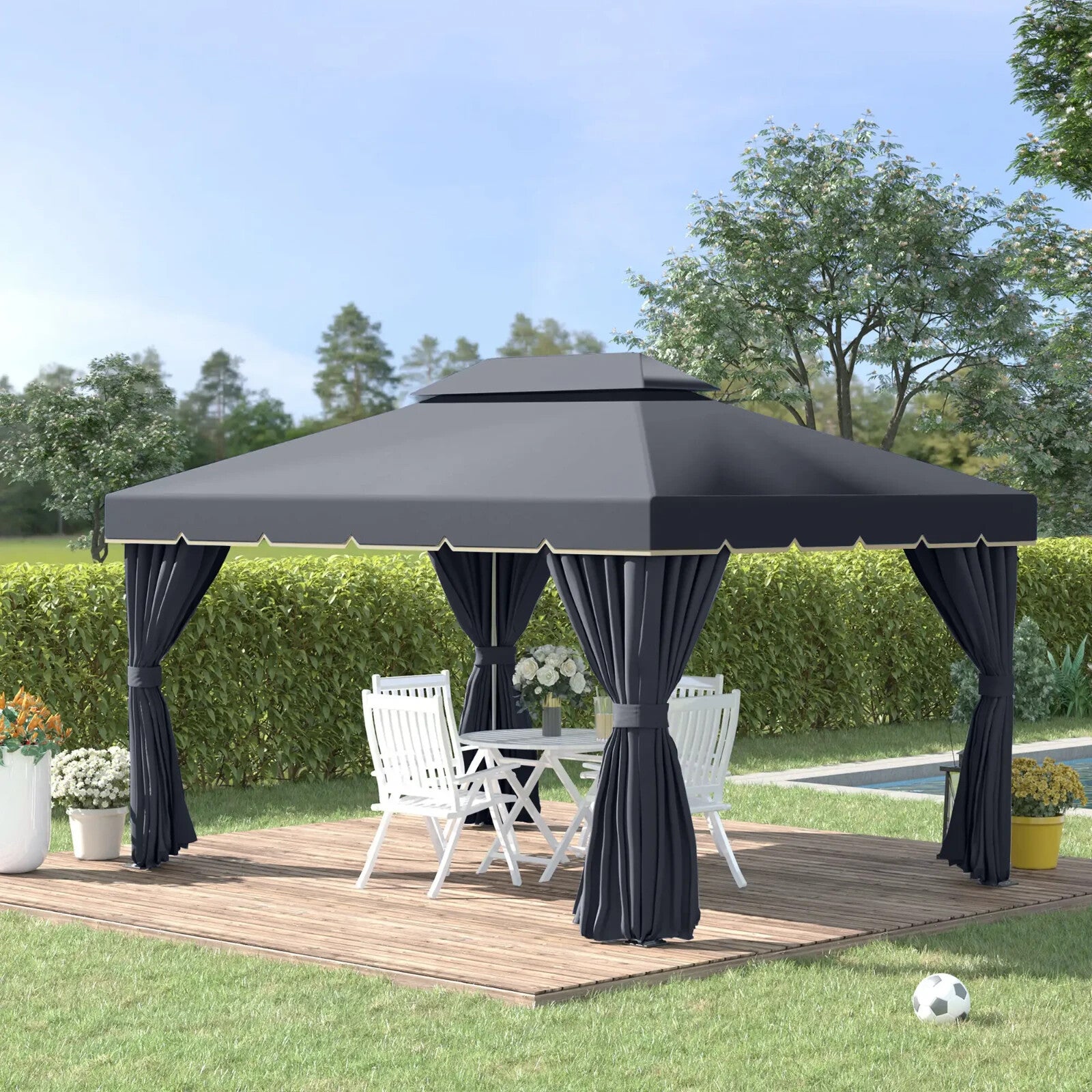 Double Roof Gazebo Garden Marquee Party Tent 3x4m Wedding Gazebo Black Sun Cover - Home and Garden Furniture Shop - rustic - furniture