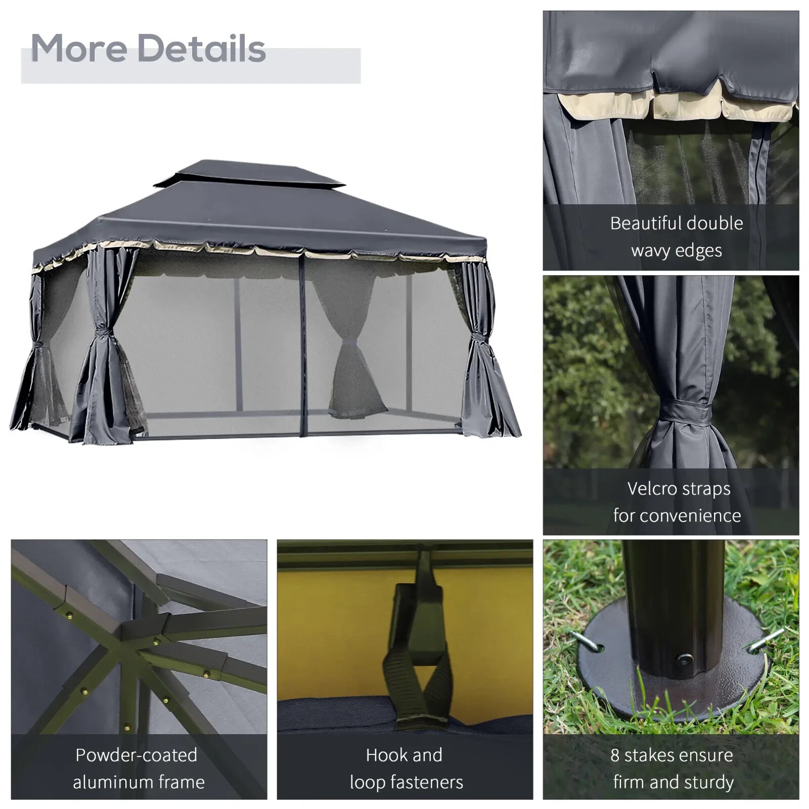 Double Roof Gazebo Garden Marquee Party Tent 3x4m Wedding Gazebo Black Sun Cover - Home and Garden Furniture Shop - rustic - furniture