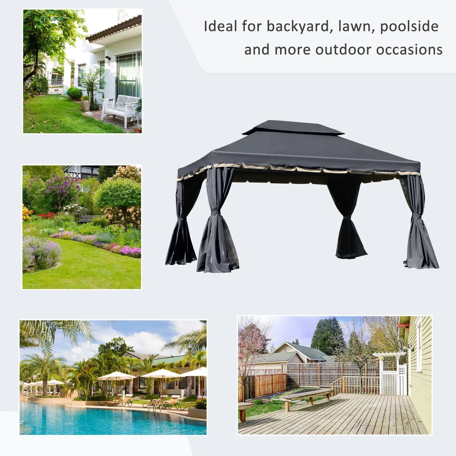 Double Roof Gazebo Garden Marquee Party Tent 3x4m Wedding Gazebo Black Sun Cover - Home and Garden Furniture Shop - rustic - furniture