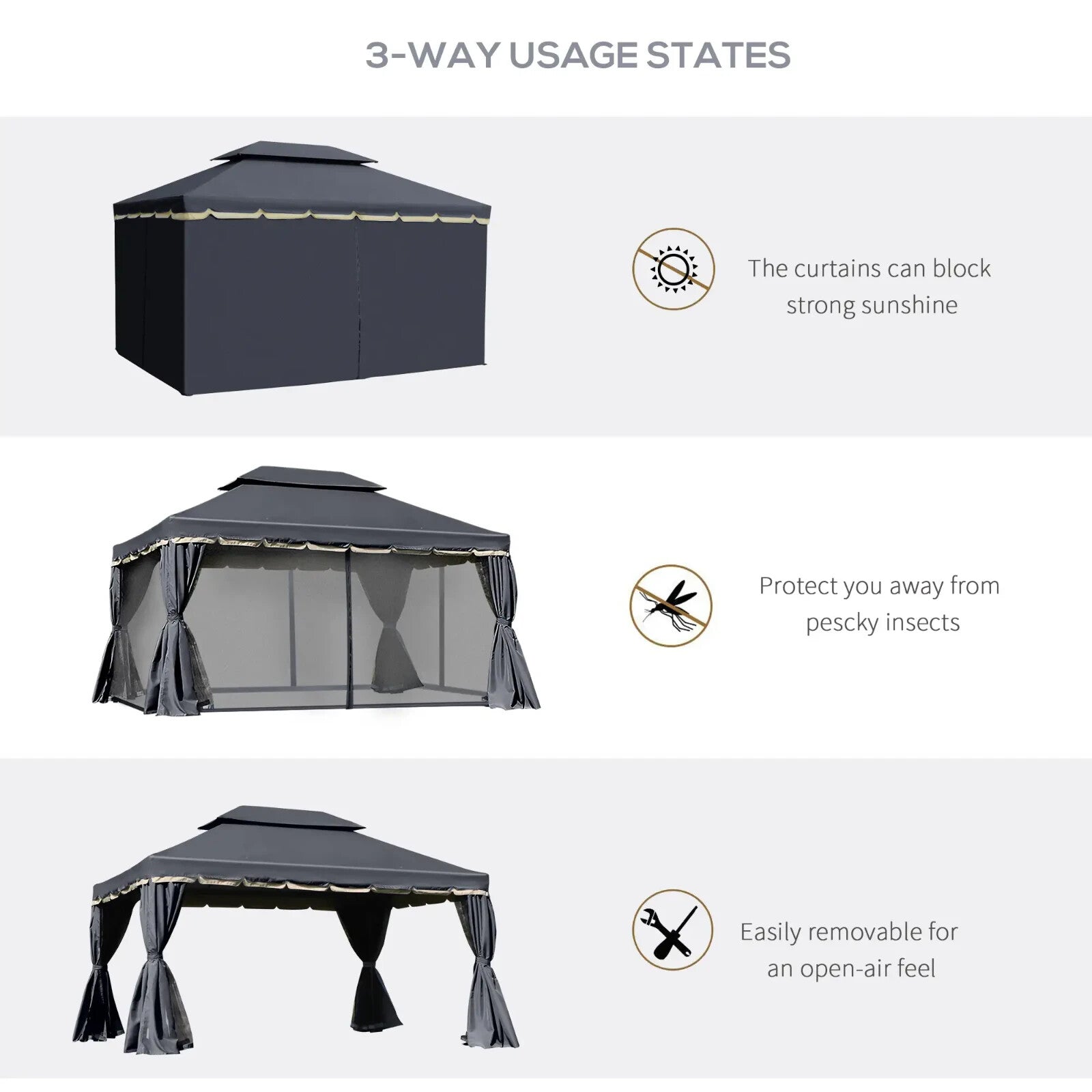 Double Roof Gazebo Garden Marquee Party Tent 3x4m Wedding Gazebo Black Sun Cover - Home and Garden Furniture Shop - rustic - furniture
