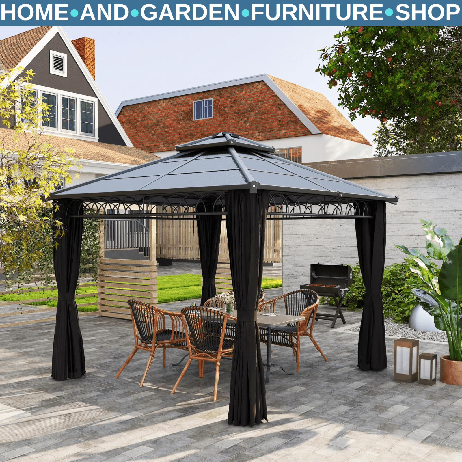 Double Roof Hard Top Gazebo with Sides Party Tent Garden Marquee Patio Cover 3m - Home and Garden Furniture Shop - rustic - furniture