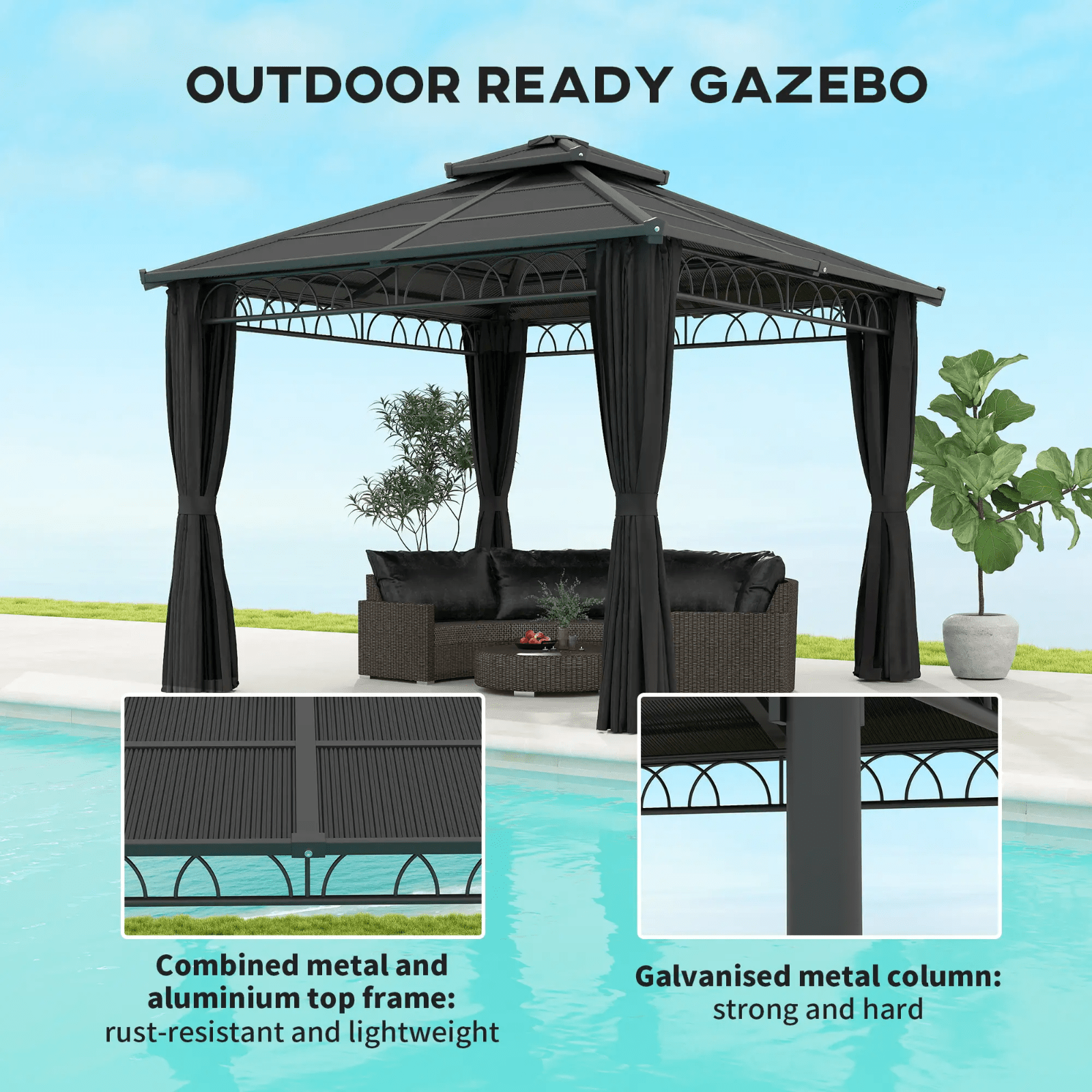 Double Roof Hard Top Gazebo with Sides Party Tent Garden Marquee Patio Cover 3m - Home and Garden Furniture Shop - rustic - furniture