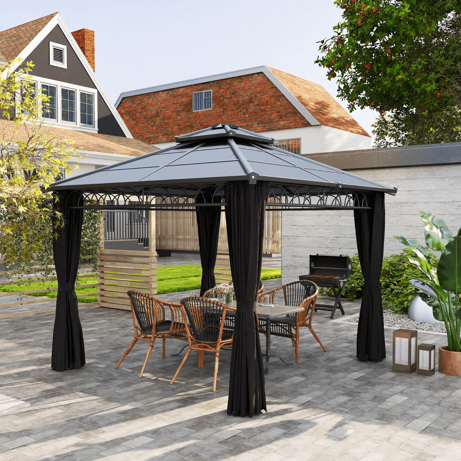 Double Roof Hard Top Gazebo with Sides Party Tent Garden Marquee Patio Cover 3m - Home and Garden Furniture Shop - rustic - furniture