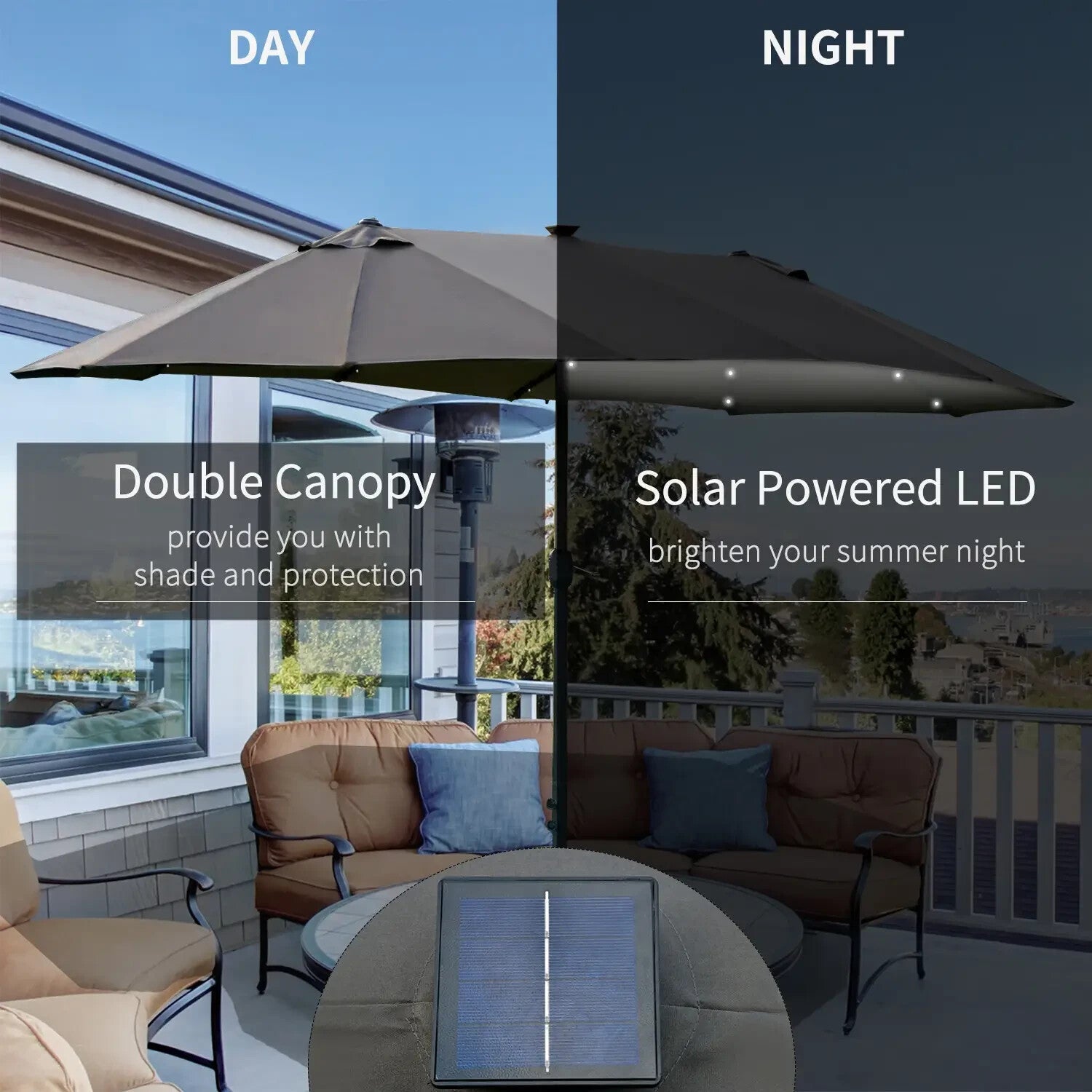 Double Sided Patio Parasol Garden Umbrella Canopy 4.4m Outdoor LED Solar Lights - Home and Garden Furniture Shop - rustic - furniture