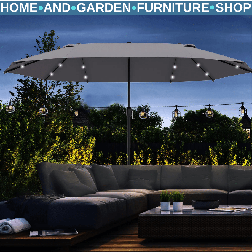 Double Sided Patio Parasol Garden Umbrella Canopy 4.4m Outdoor LED Solar Lights - Home and Garden Furniture Shop - rustic - furniture