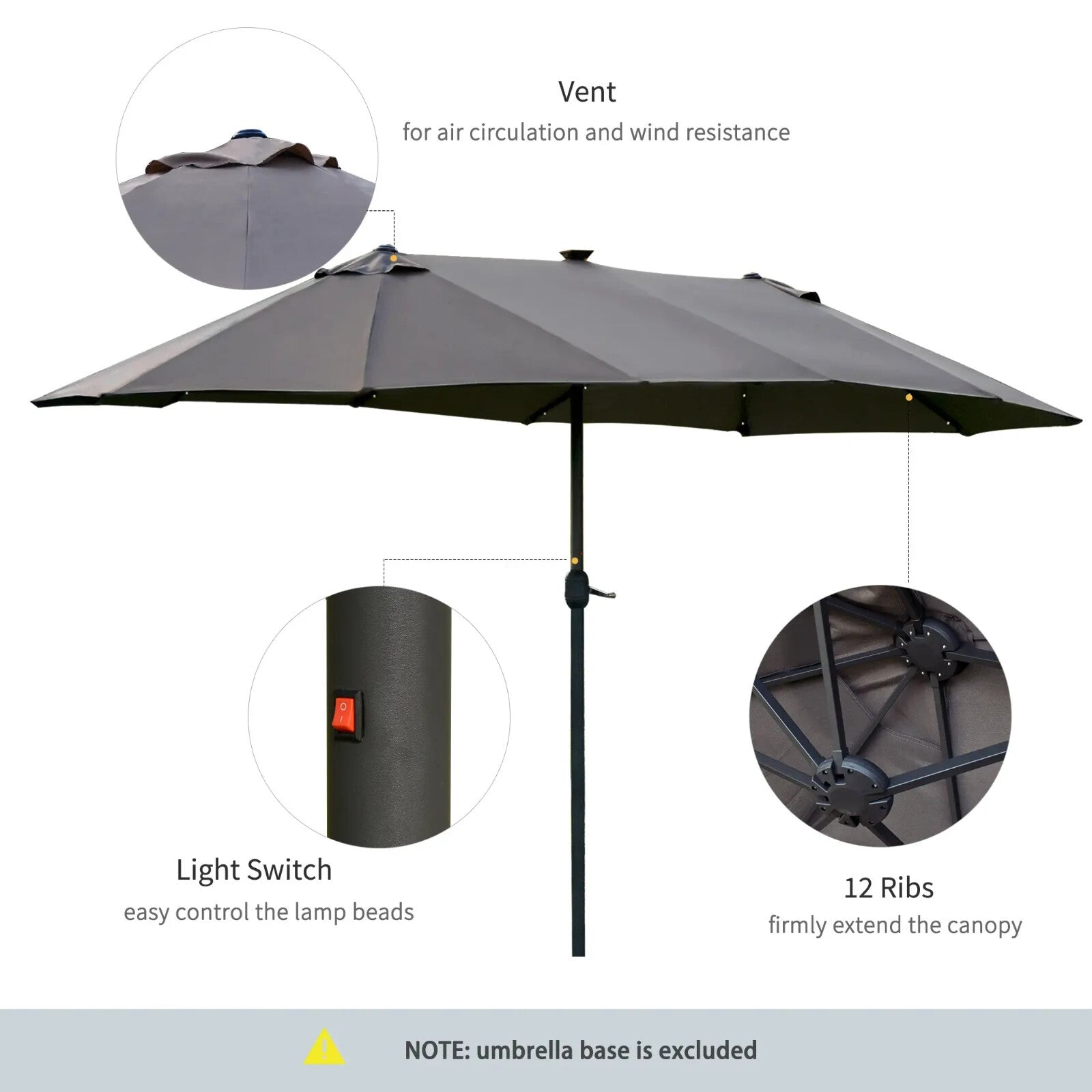 Double Sided Patio Parasol Garden Umbrella Canopy 4.4m Outdoor LED Solar Lights - Home and Garden Furniture Shop - rustic - furniture