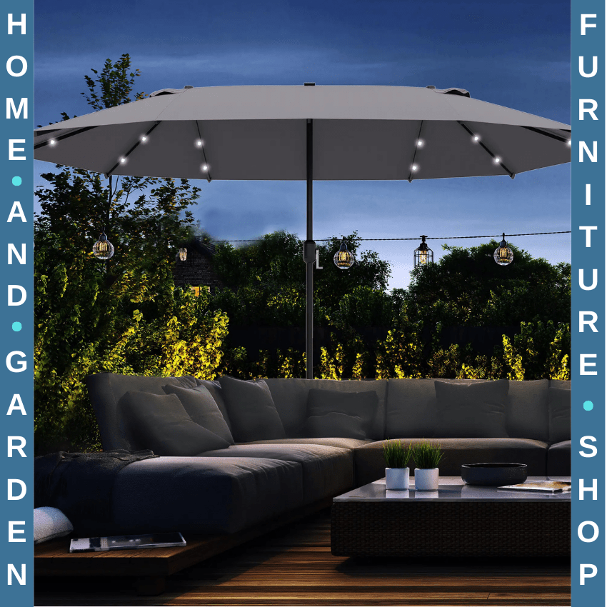 Double Sided Patio Parasol Garden Umbrella Canopy 4.4m Outdoor LED Solar Lights - Home and Garden Furniture Shop - rustic - furniture