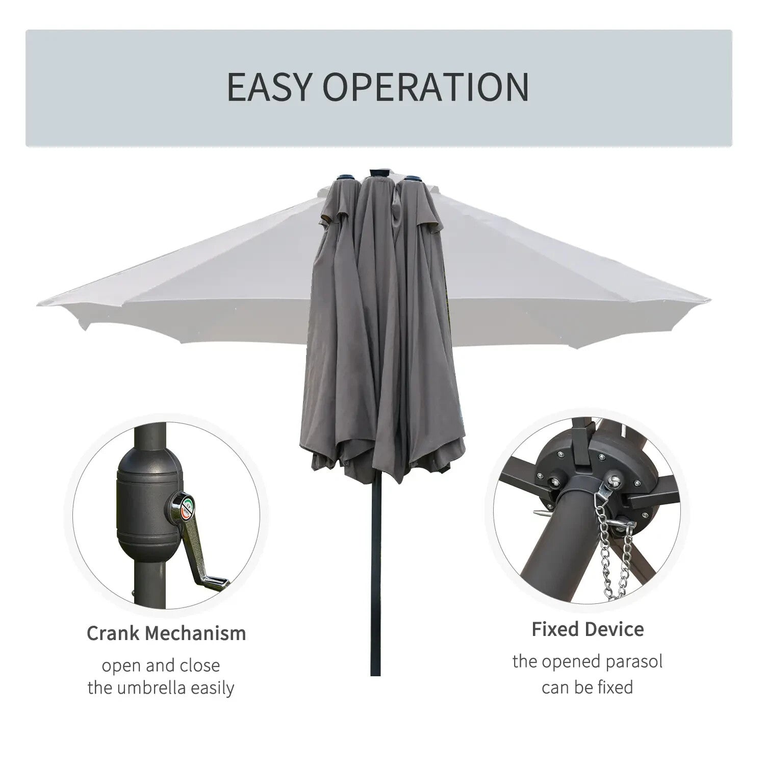 Double Sided Patio Parasol Garden Umbrella Canopy 4.4m Outdoor LED Solar Lights - Home and Garden Furniture Shop - rustic - furniture