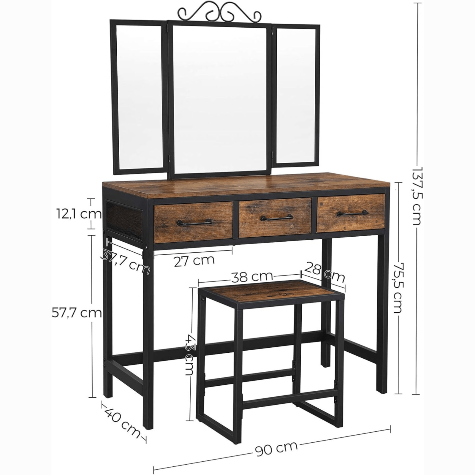 Dressing Table with Mirror and Stool Set Vanity Table Mirror Makeup Desk Drawers - Home and Garden Furniture Shop - rustic - furniture