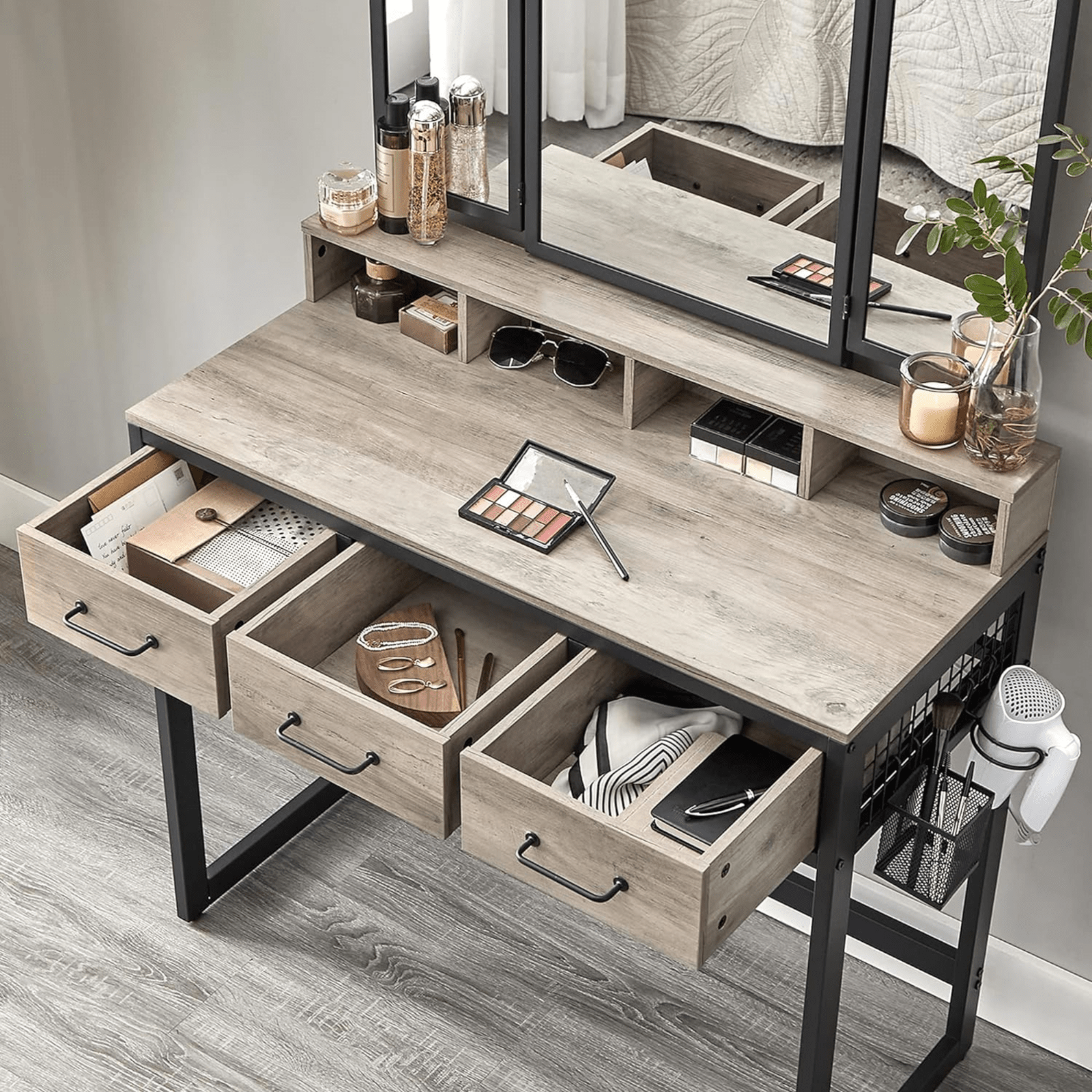 Dressing Table with Mirror and Stool Vanity Table Mirror Makeup Desk 3 Drawers - Home and Garden Furniture Shop - #rustic - furniture#