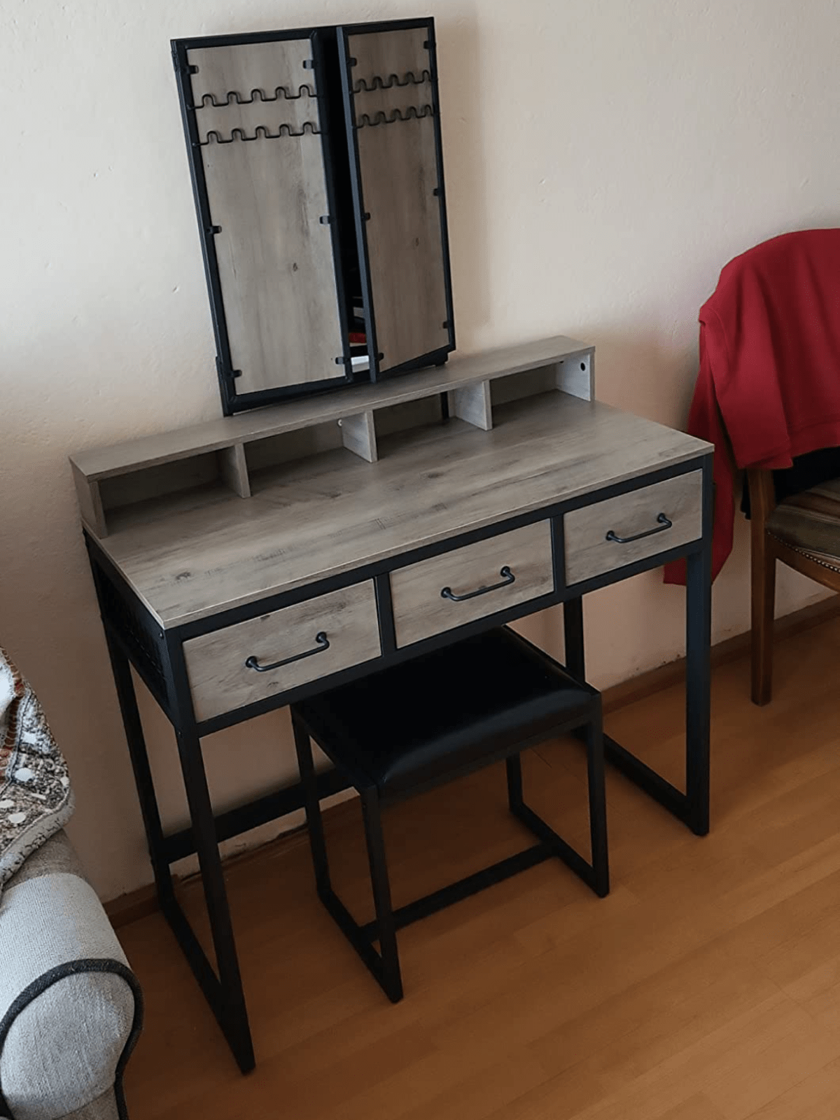 Dressing Table with Mirror and Stool Vanity Table Mirror Makeup Desk 3 Drawers - Home and Garden Furniture Shop - #rustic - furniture#