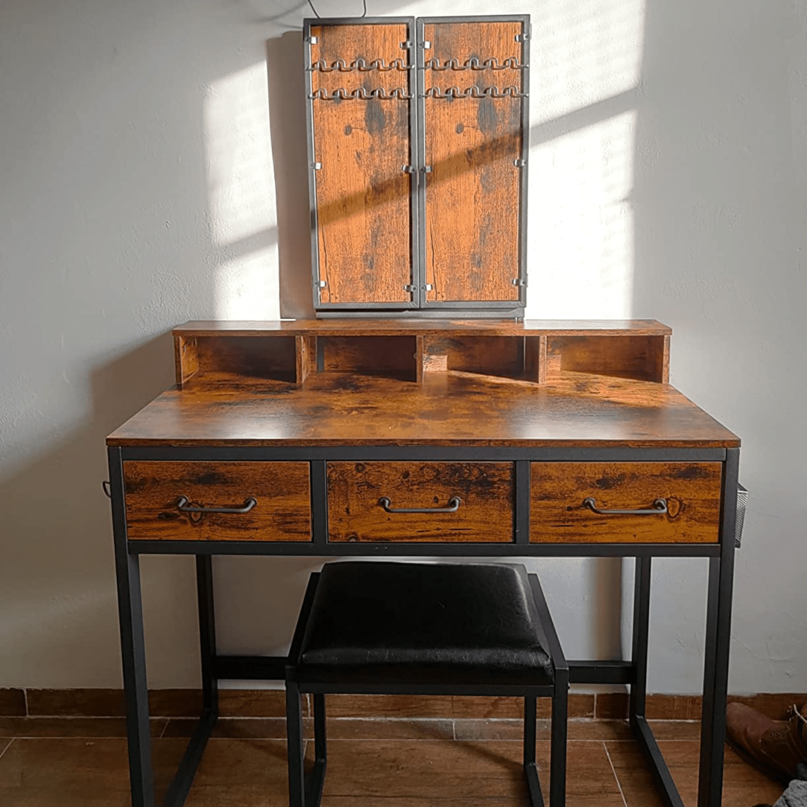 Dressing Table with Mirror and Stool Vanity Table Mirror Makeup Desk 3 Drawers - Home and Garden Furniture Shop - #rustic - furniture#