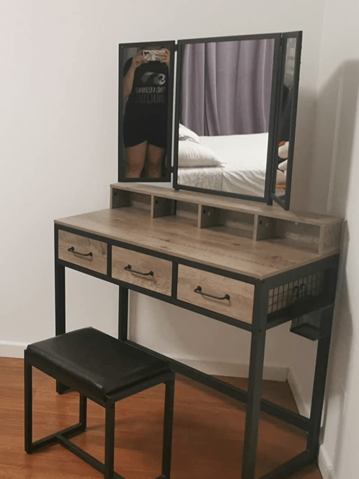 Dressing Table with Mirror and Stool Vanity Table Mirror Makeup Desk 3 Drawers - Home and Garden Furniture Shop - rustic - furniture