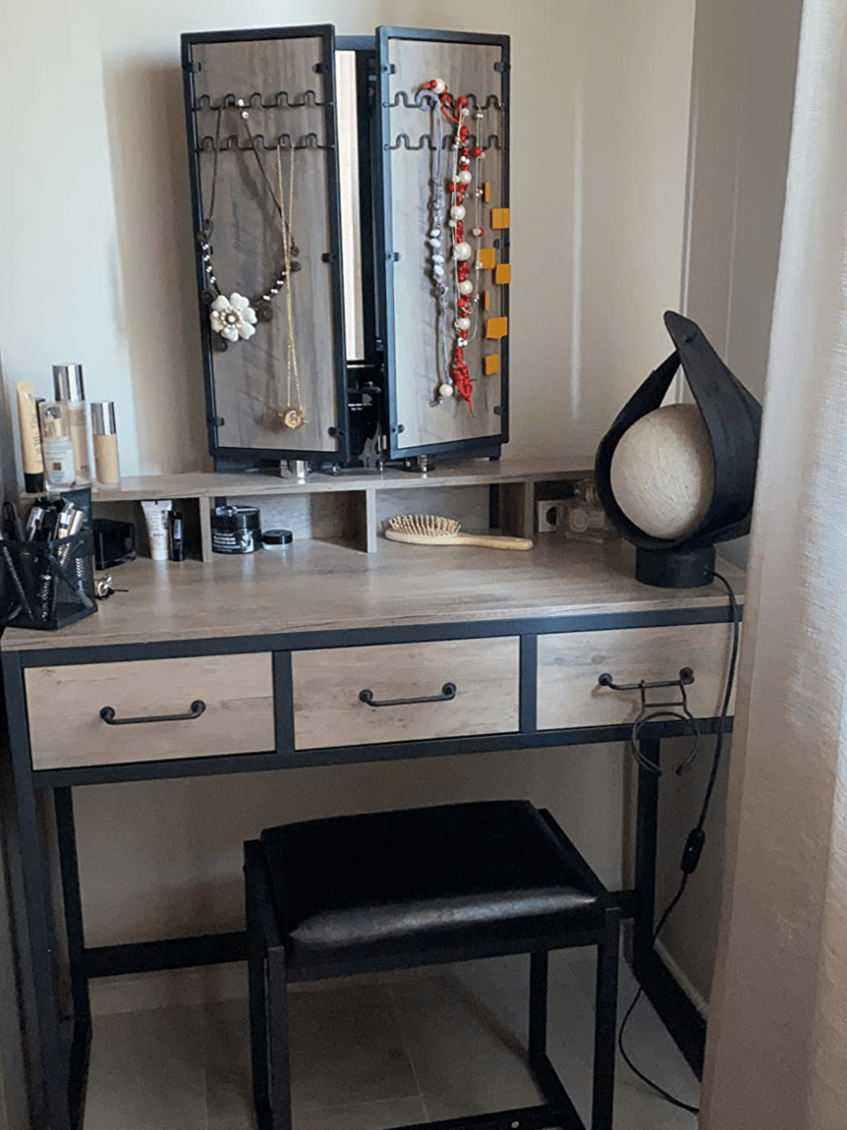 Dressing Table with Mirror and Stool Vanity Table Mirror Makeup Desk 3 Drawers - Home and Garden Furniture Shop - rustic - furniture