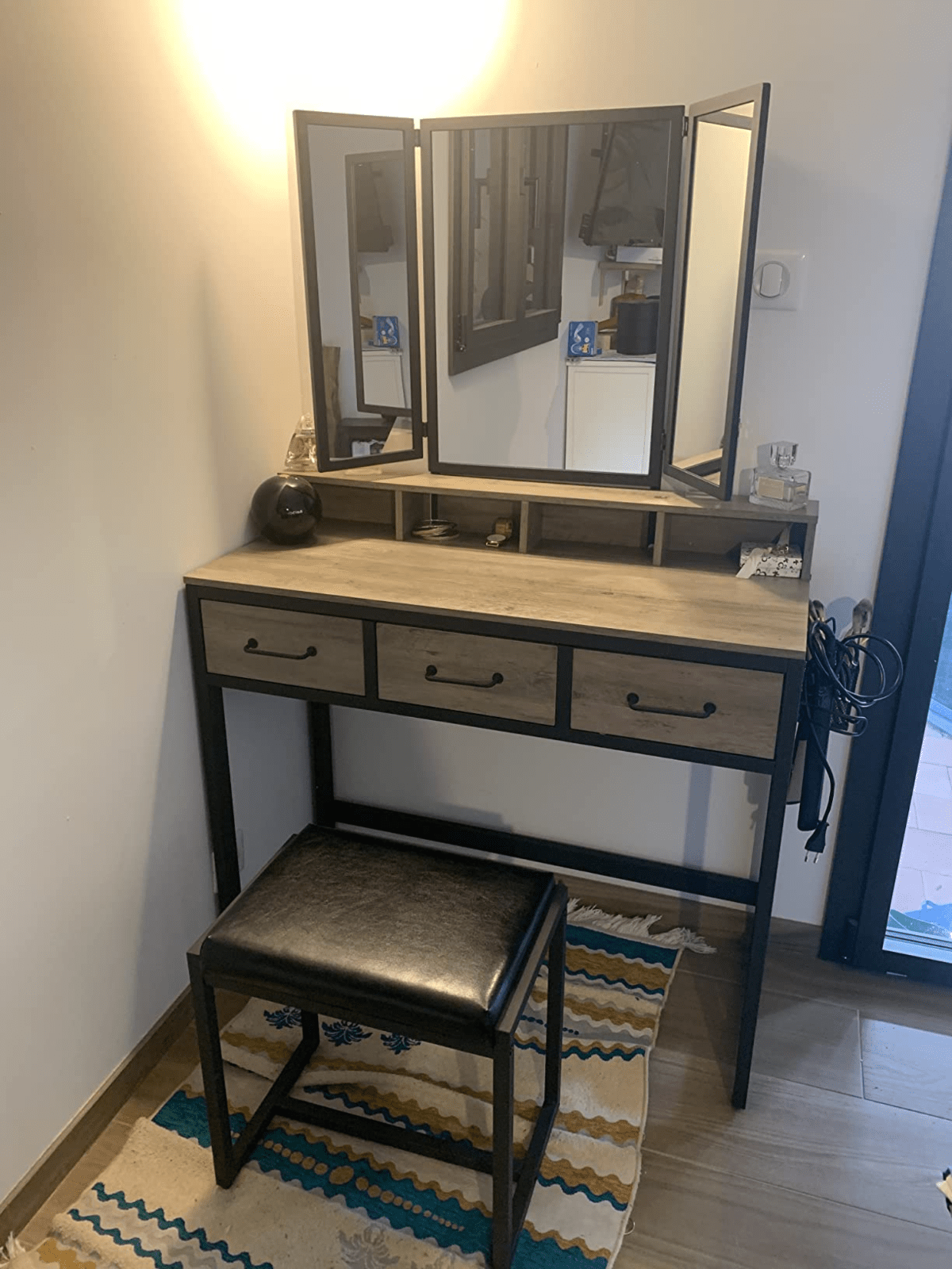 Dressing Table with Mirror and Stool Vanity Table Mirror Makeup Desk 3 Drawers - Home and Garden Furniture Shop - rustic - furniture