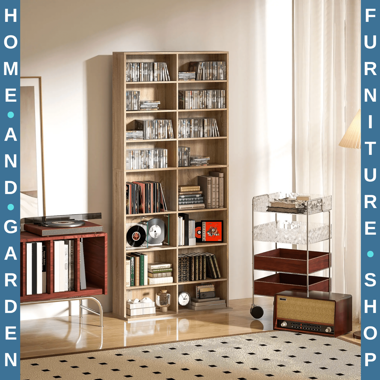 DVD Storage Unit 640 CD With 18 Compartments & 14 Shelves Oak Brown Wood Finish - Home and Garden Furniture Shop - rustic - furniture