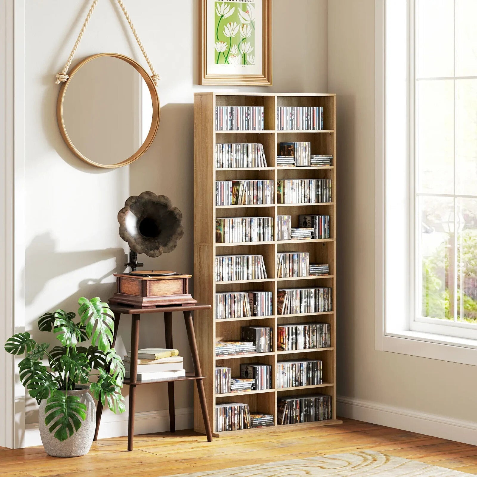 DVD Storage Unit 640 CD With 18 Compartments & 14 Shelves Oak Brown Wood Finish - Home and Garden Furniture Shop - rustic - furniture