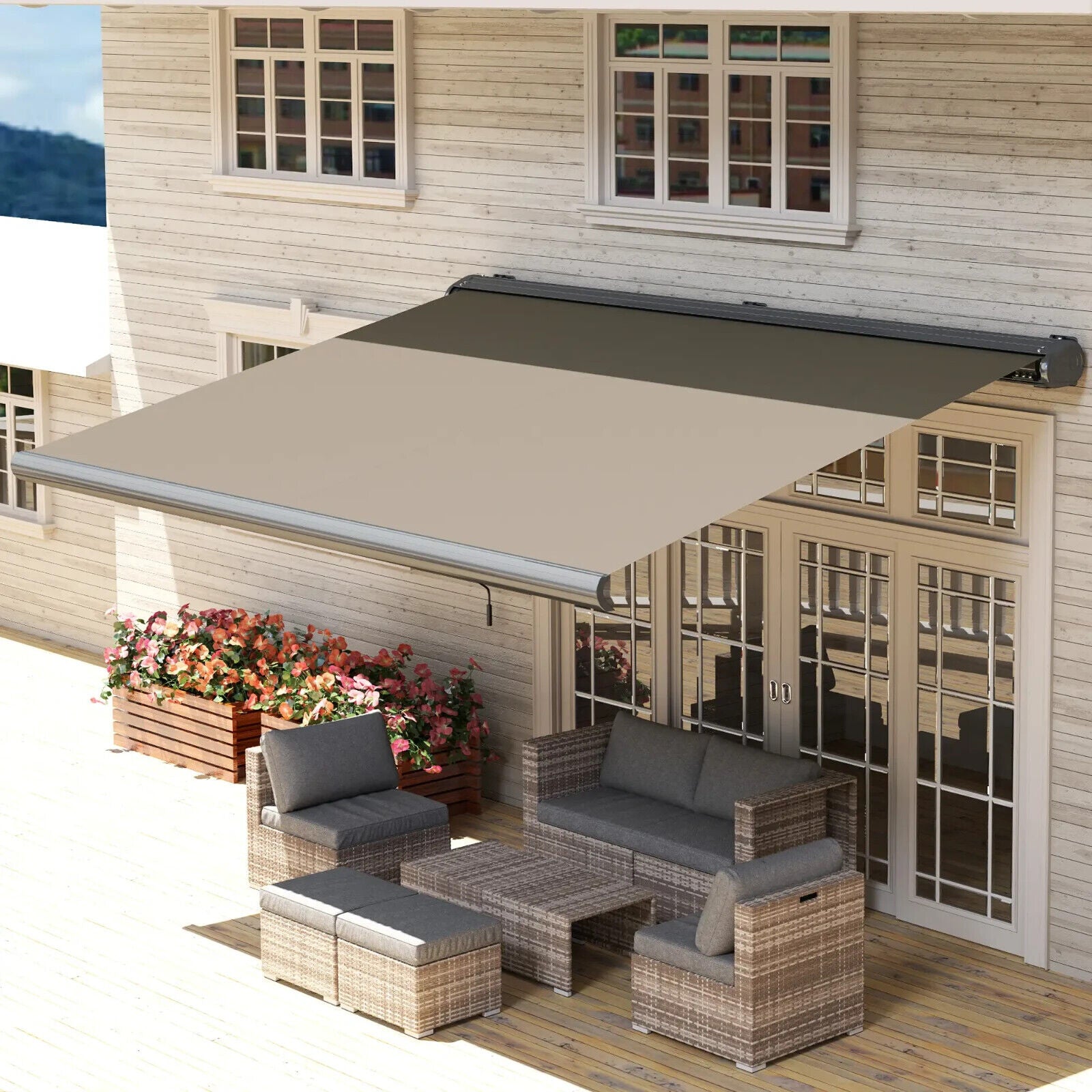 Electric Awning Remote Control Retractable Full Cassette Garden Patio Canopy - Home and Garden Furniture Shop - #rustic - furniture#