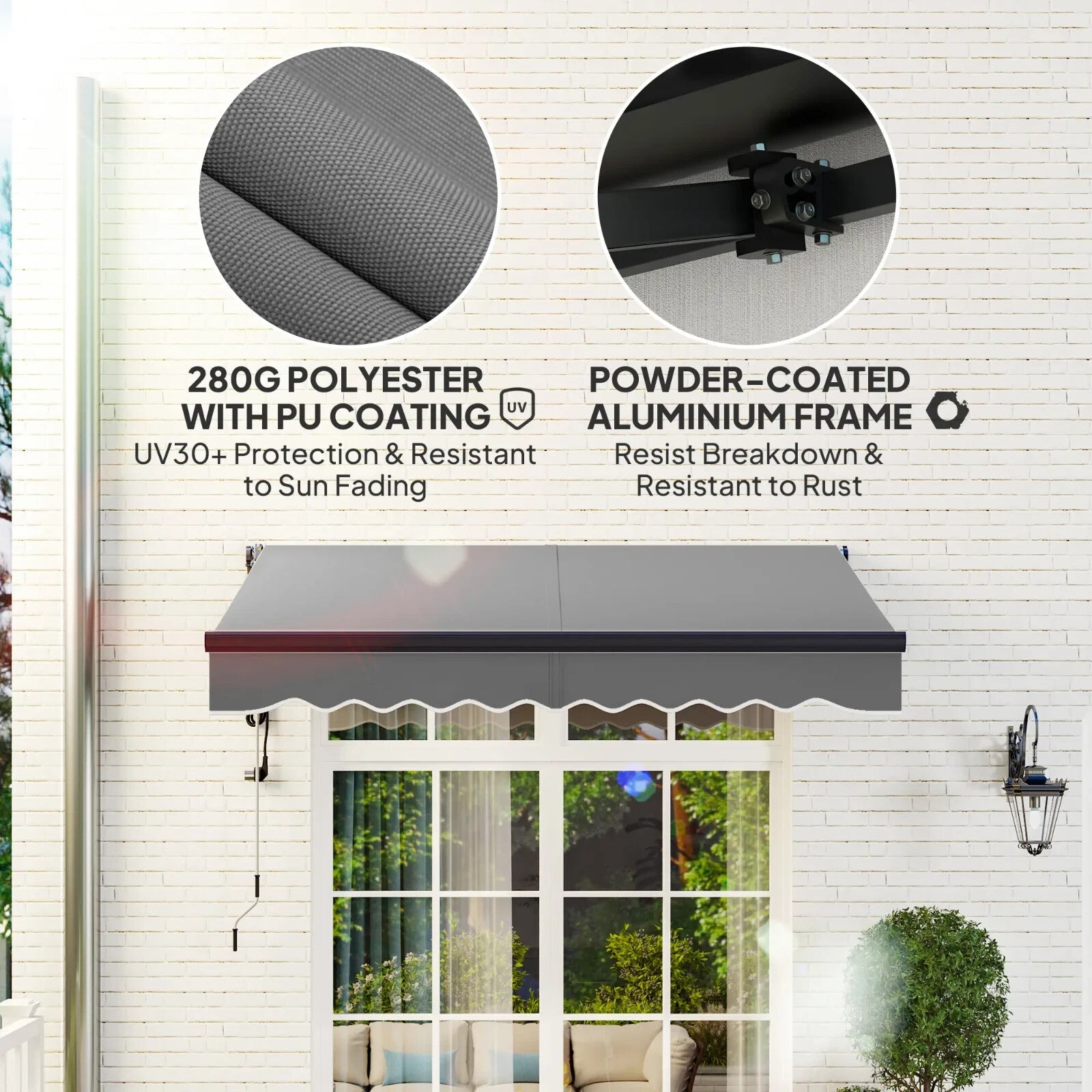 Electric Retractable Awning Aluminium Frame 2.5x2m Grey Canopy Sun Shade Shelter - Home and Garden Furniture Shop - rustic - furniture