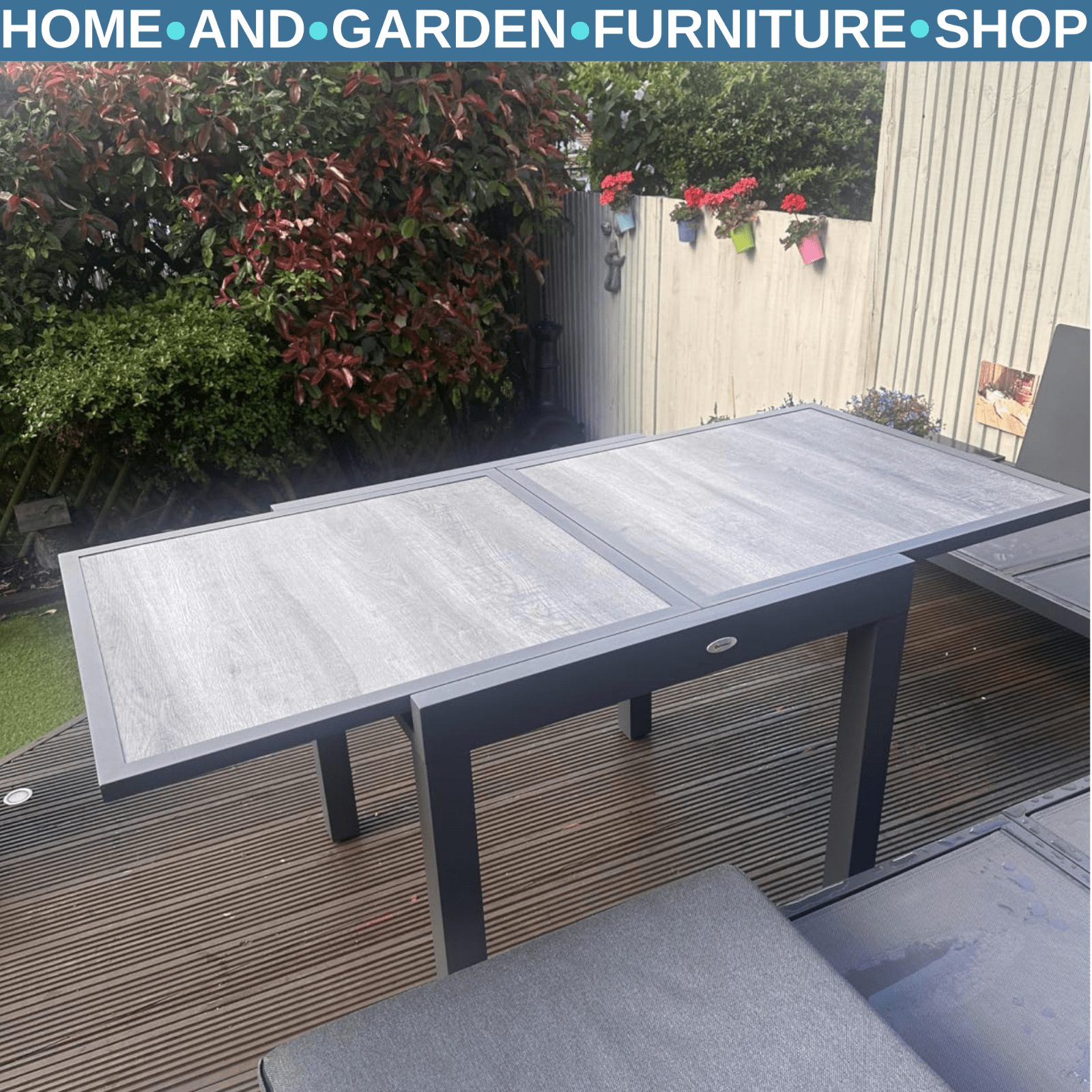 Extending Garden Dining Table Outdoor 6 Seater Patio Table Aluminium Frame Grey - Home and Garden Furniture Shop - rustic - furniture