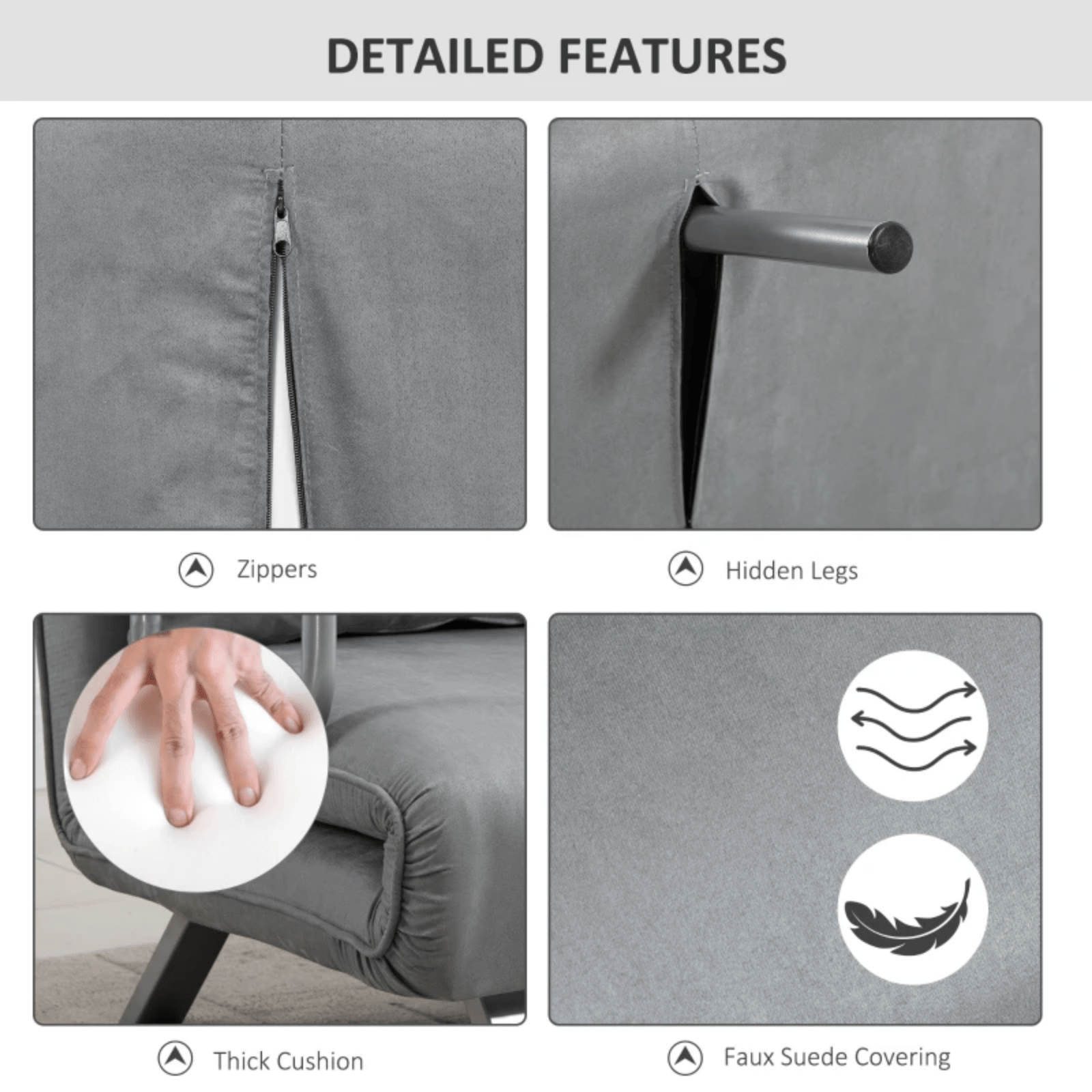 Fabric Convertible 2 Seater Sofa Bed 2 Pillows for Living Room Light Grey Settee - Home and Garden Furniture Shop - rustic - furniture