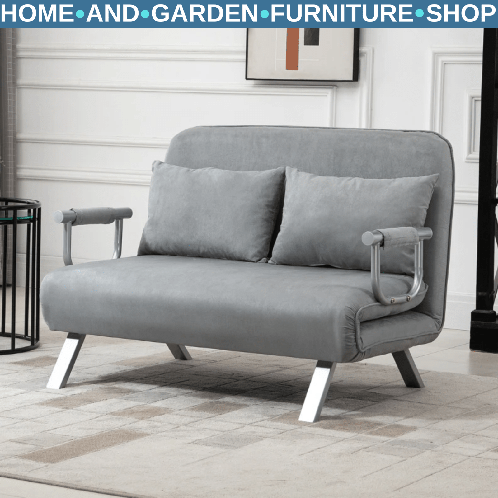 Fabric Convertible 2 Seater Sofa Bed 2 Pillows for Living Room Light Grey Settee - Home and Garden Furniture Shop - rustic - furniture