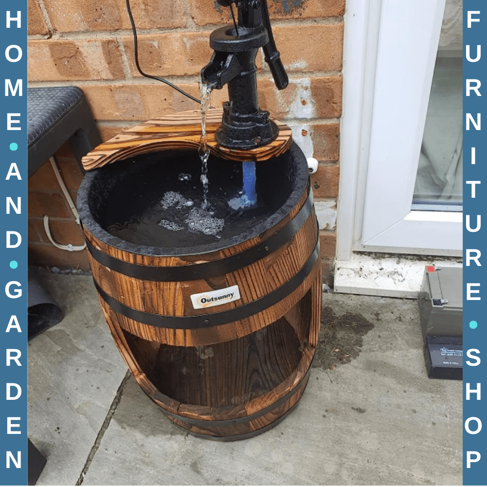 Fir Wood Barrel Pump Fountain With Flower Planter Garden Water Feature 27 x 59cm - Home and Garden Furniture Shop - rustic - furniture