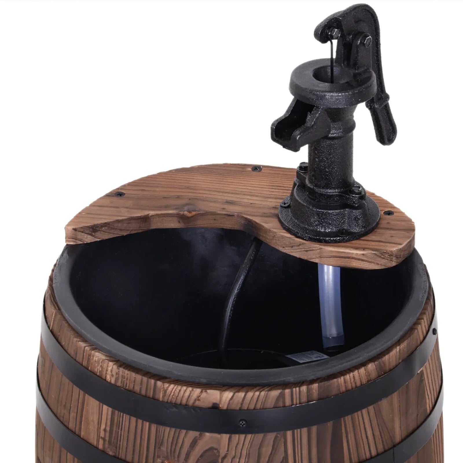 Fir Wood Barrel Pump Fountain With Flower Planter Garden Water Feature 27 x 59cm - Home and Garden Furniture Shop - rustic - furniture