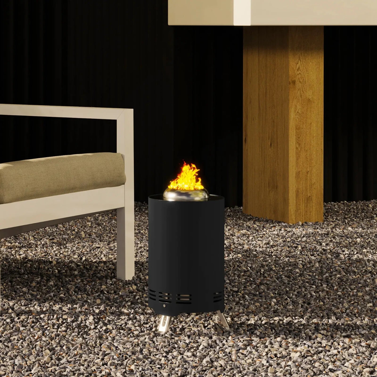 Fire Pit Portable Smokeless Powder Coated Stainless Steel With Poker Black - Home and Garden Furniture Shop - rustic - furniture