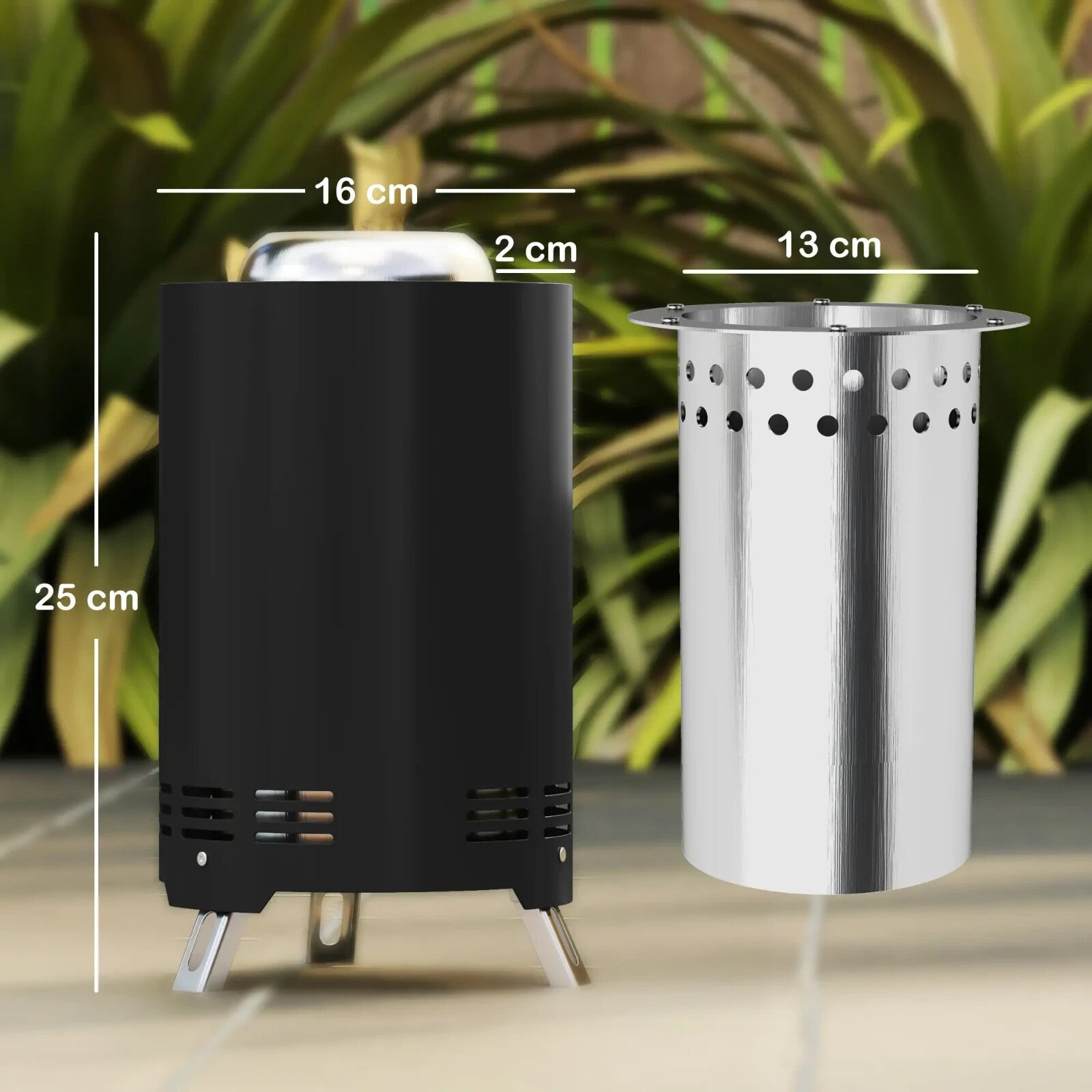 Fire Pit Portable Smokeless Powder Coated Stainless Steel With Poker Black - Home and Garden Furniture Shop - rustic - furniture