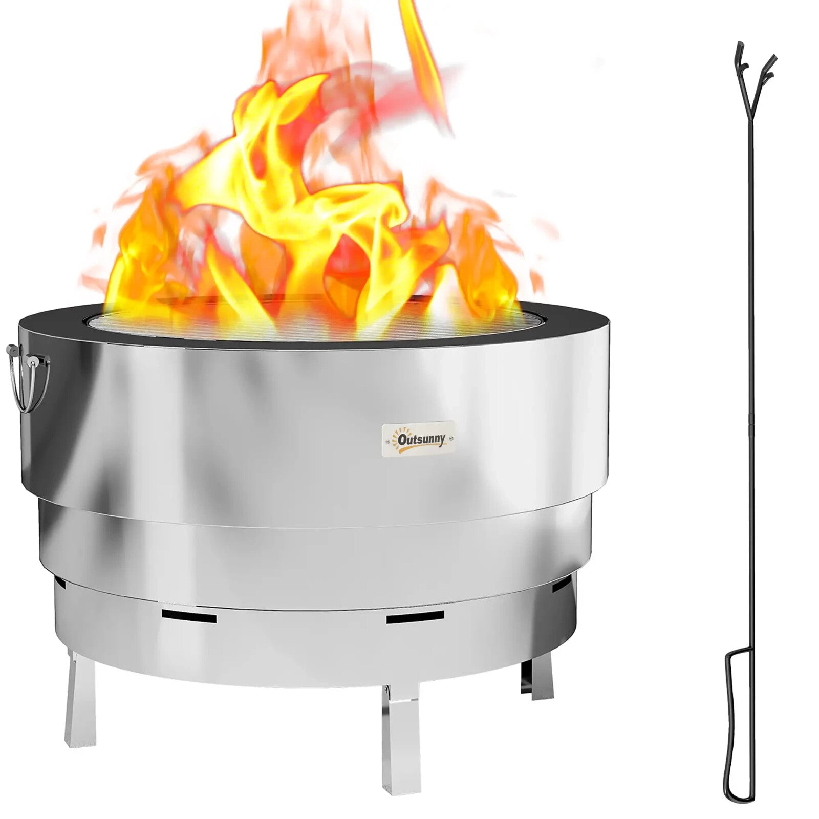 Fire Pit Portable Stainless Steel With Poker, Grill Net & Foldable Legs Silver - Home and Garden Furniture Shop - rustic - furniture