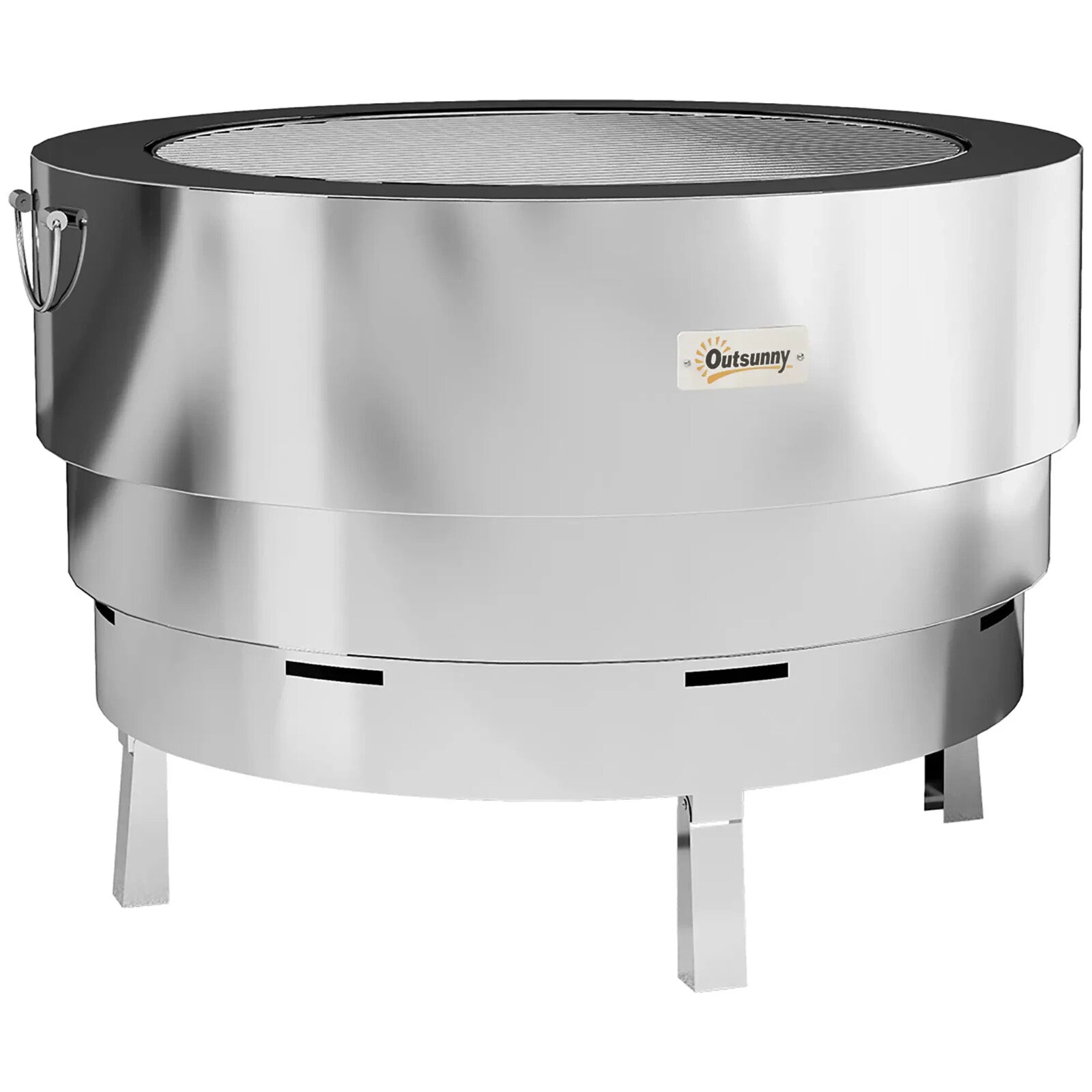 Fire Pit Portable Stainless Steel With Poker, Grill Net & Foldable Legs Silver - Home and Garden Furniture Shop - rustic - furniture