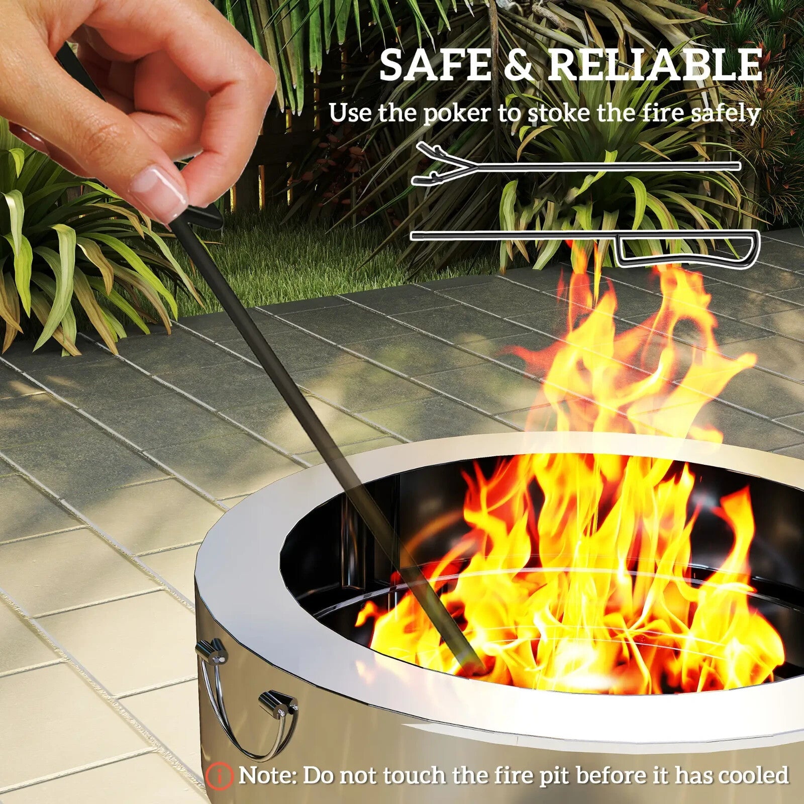 Fire Pit Portable Stainless Steel With Poker, Grill Net & Foldable Legs Silver - Home and Garden Furniture Shop - rustic - furniture