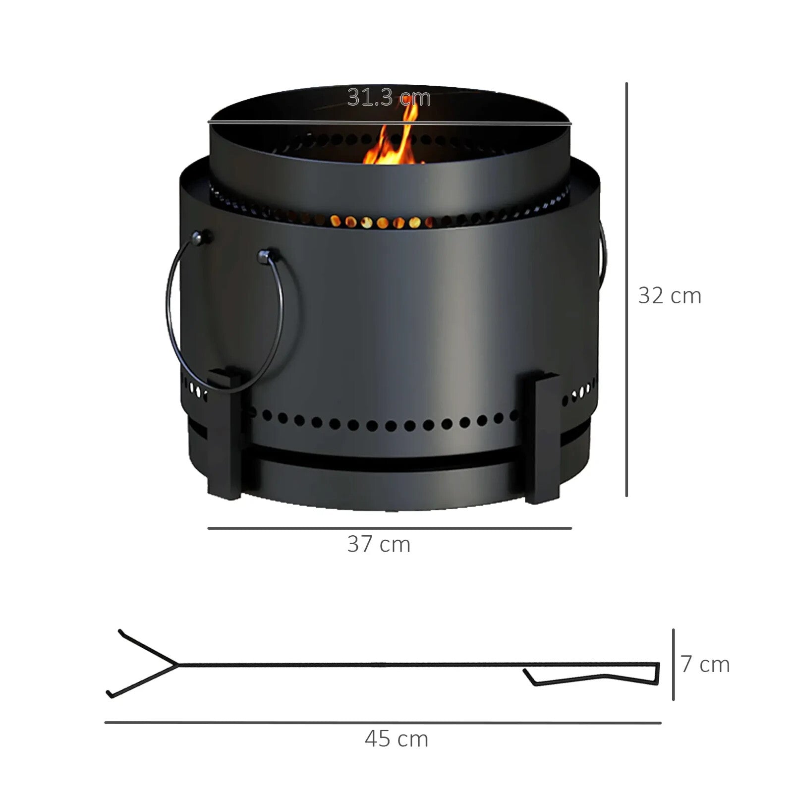 Fire Pit Smokeless Portable Round Metal Frame with Poker & Two Handles Black - Home and Garden Furniture Shop - rustic - furniture