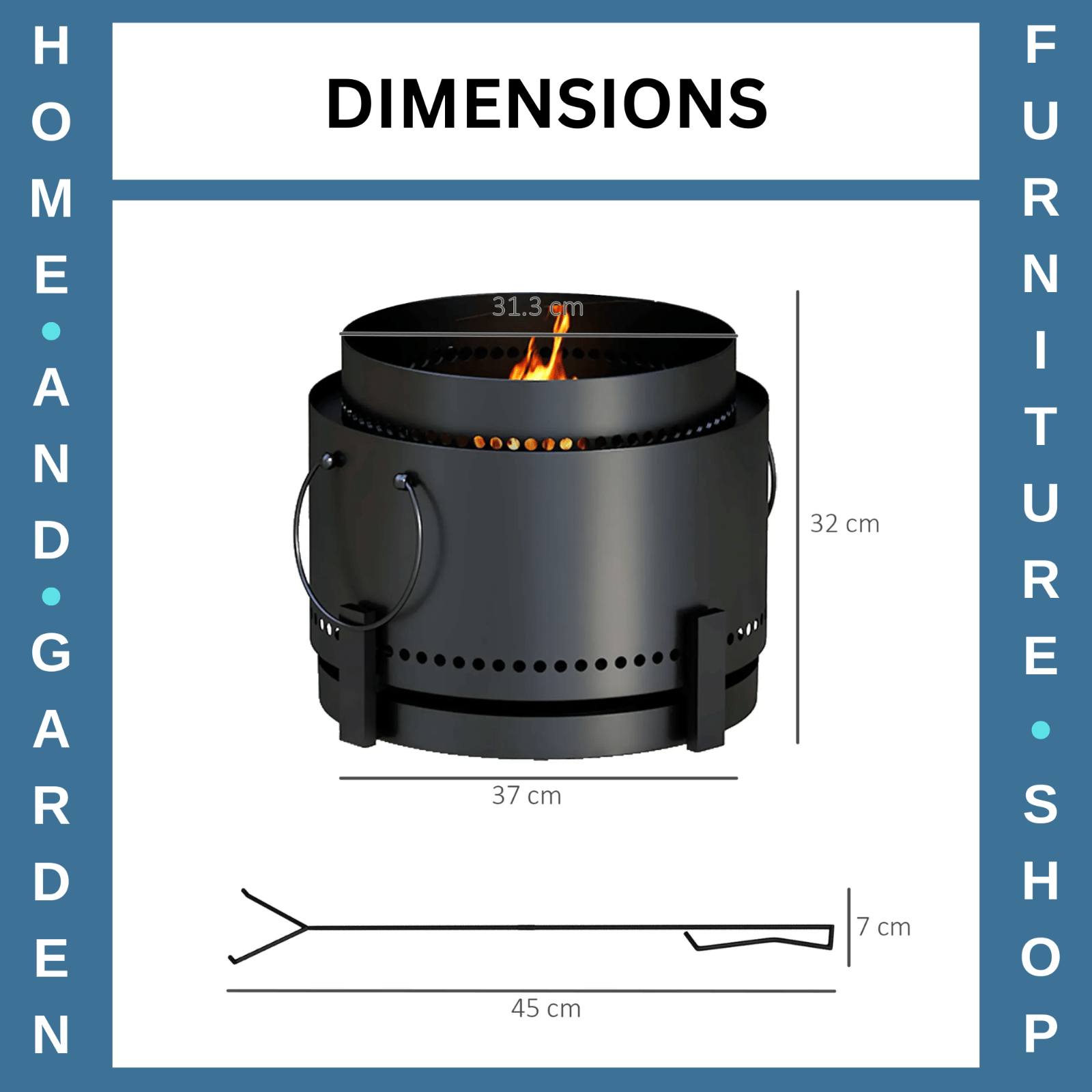 Fire Pit Smokeless Portable Round Metal Frame with Poker & Two Handles Black - Home and Garden Furniture Shop - rustic - furniture