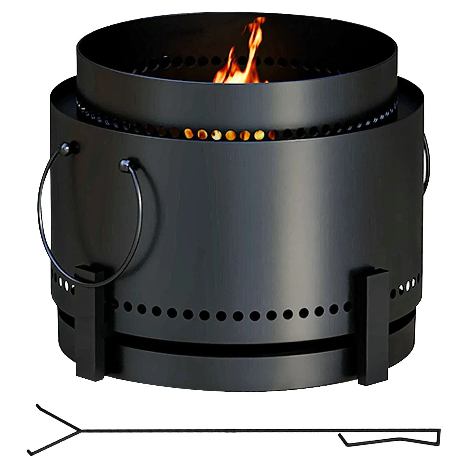 Fire Pit Smokeless Portable Round Metal Frame with Poker & Two Handles Black - Home and Garden Furniture Shop - rustic - furniture