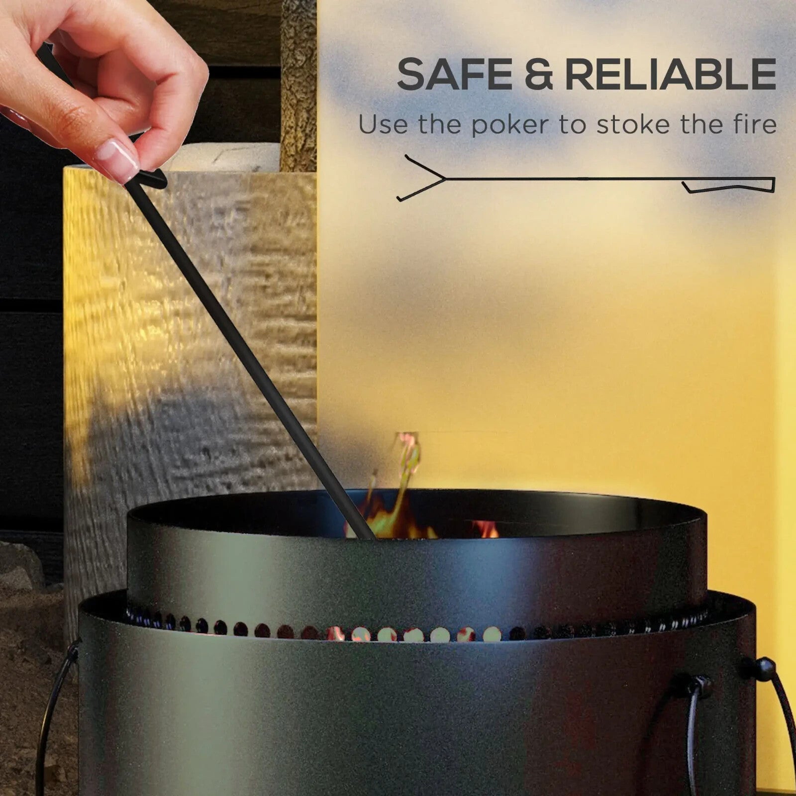 Fire Pit Smokeless Portable Round Metal Frame with Poker & Two Handles Black - Home and Garden Furniture Shop - rustic - furniture