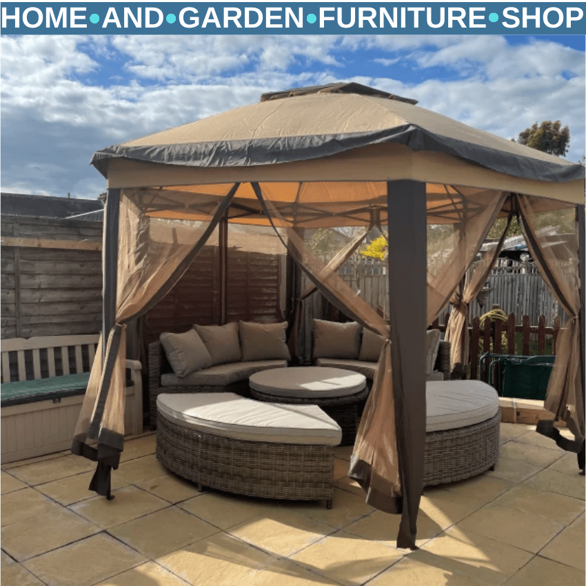 Five Piece Rattan Garden Lounge Set with Round Daybed Table and Cushions Outdoor - Home and Garden Furniture Shop - rustic - furniture
