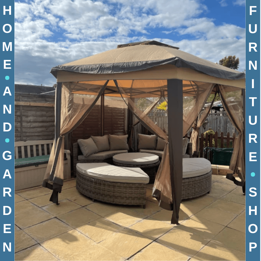 Five Piece Rattan Garden Lounge Set with Round Daybed Table and Cushions Outdoor - Home and Garden Furniture Shop - rustic - furniture