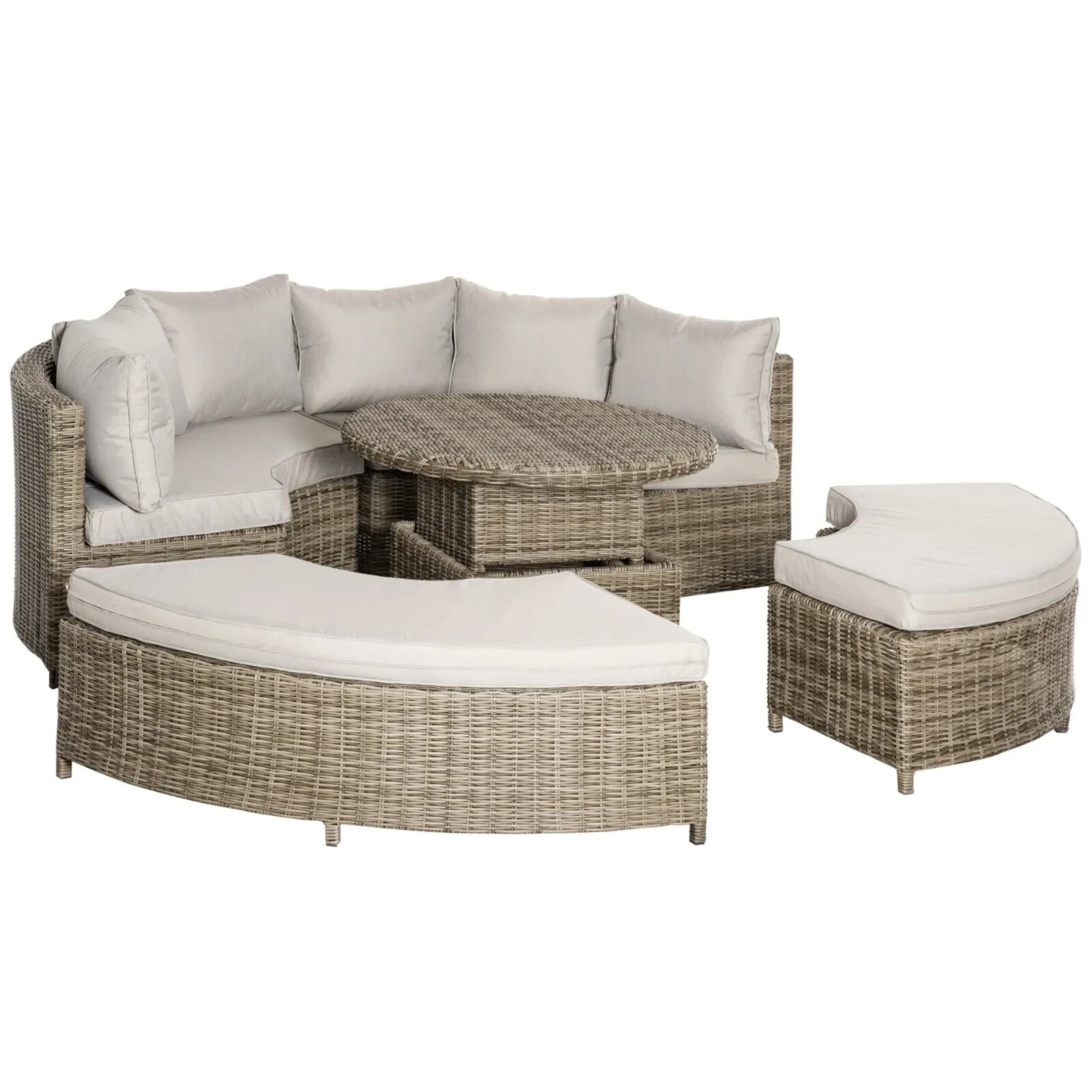 Five Piece Rattan Garden Lounge Set with Round Daybed Table and Cushions Outdoor - Home and Garden Furniture Shop - rustic - furniture