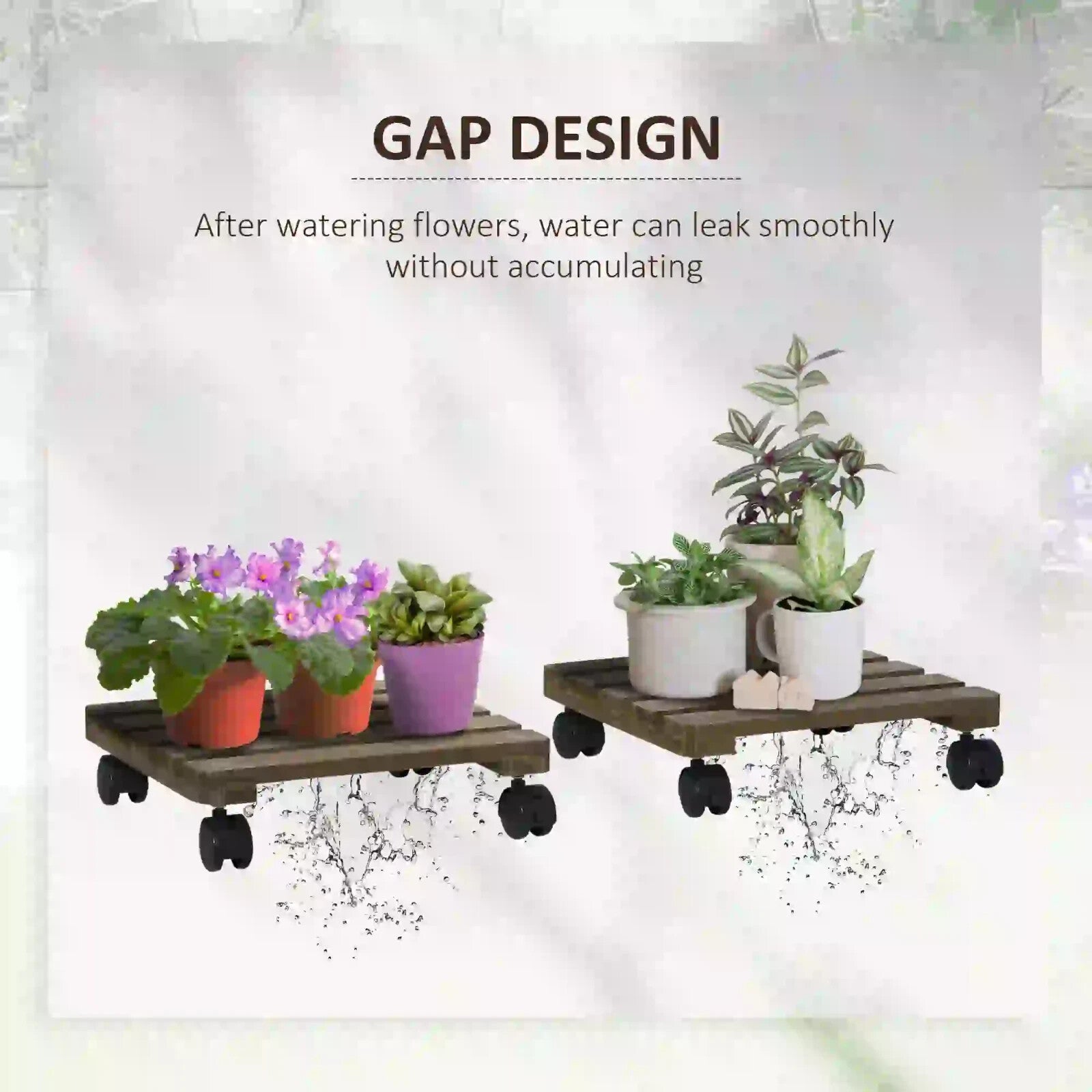 Flowerpot Holder Set of 2 Square Display Stand with Four Wheels Dark Brown - Home and Garden Furniture Shop - rustic - furniture