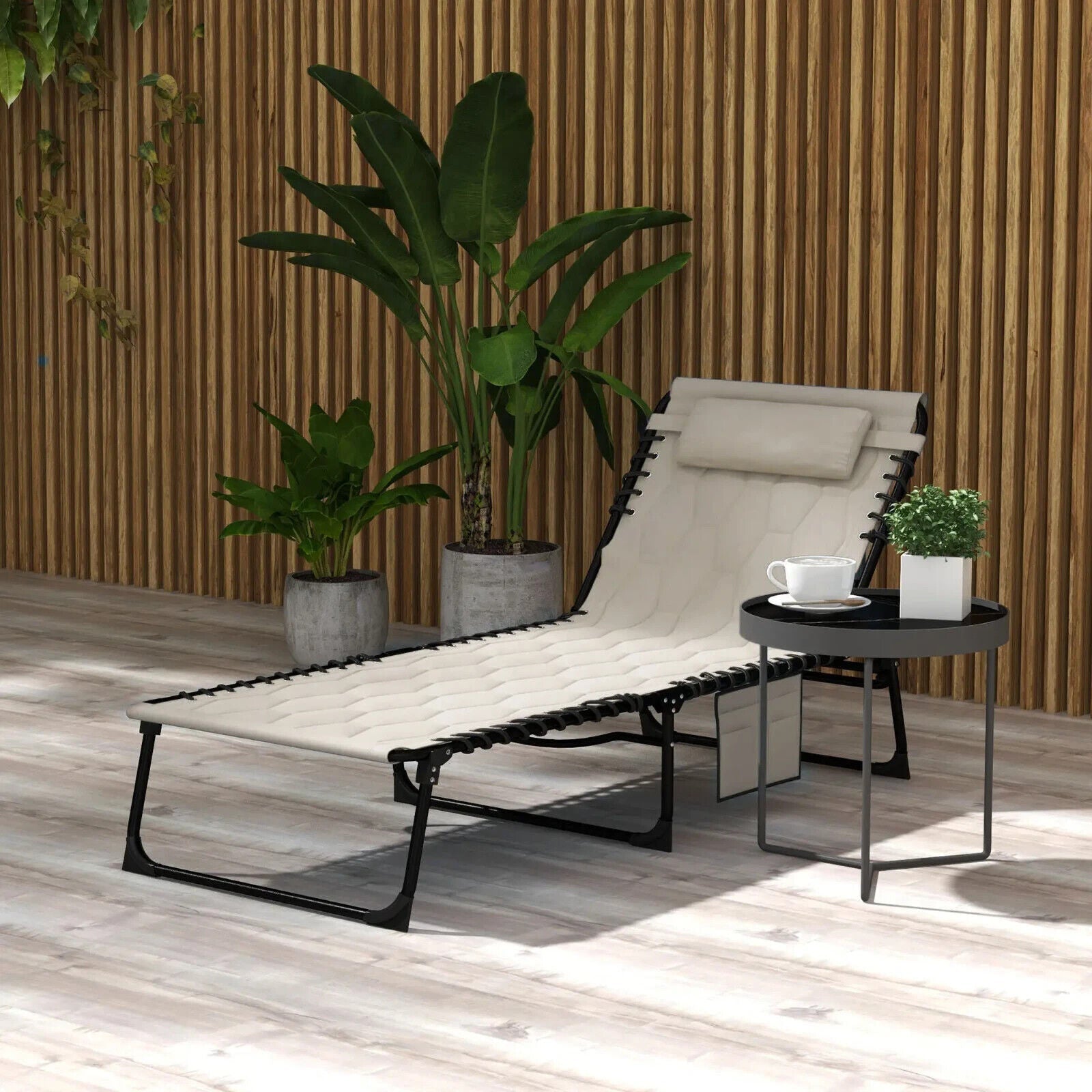 Foldable Outdoor Sun Lounger Chair with Headrest Side Pocket Seat for Garden - Home and Garden Furniture Shop - #rustic - furniture#