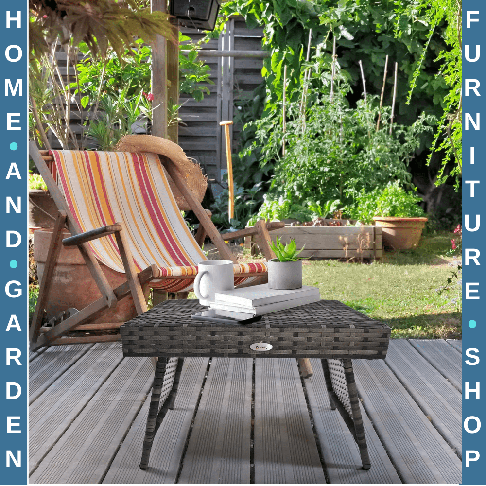 Foldable Rattan Coffee Table Steel Frame Outdoor Side Table for Garden or Patio - Home and Garden Furniture Shop - rustic - furniture