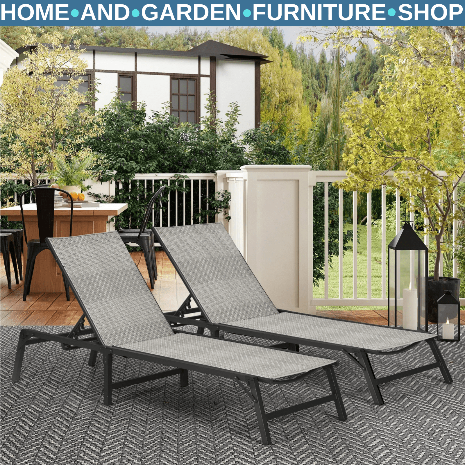 Foldable Rattan Sun Lounger Set of 2 Adjustable Outdoor Recliner Garden Chairs - Home and Garden Furniture Shop - rustic - furniture