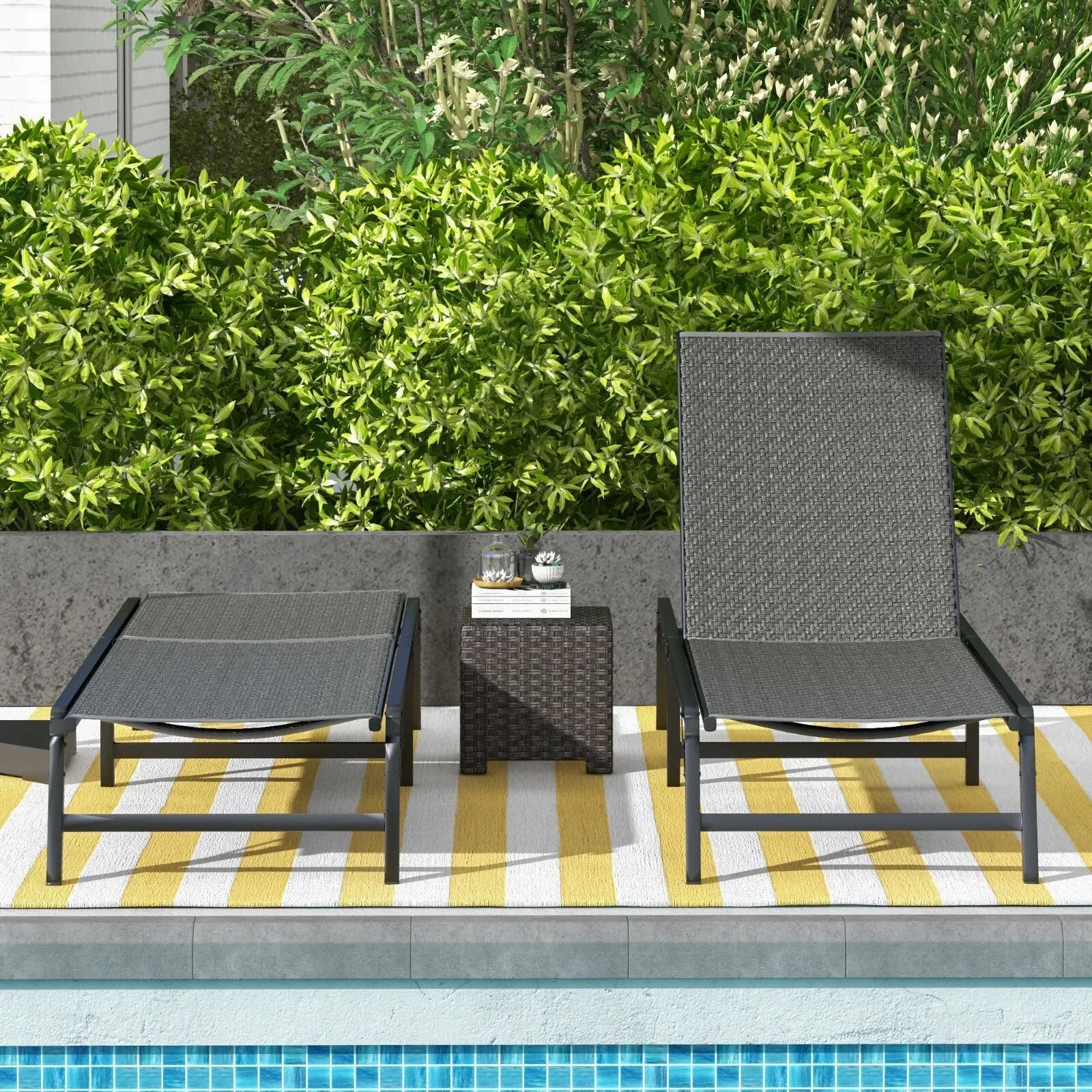 Foldable Rattan Sun Lounger Set of 2 Adjustable Outdoor Wicker Recliner Chairs - Home and Garden Furniture Shop - rustic - furniture