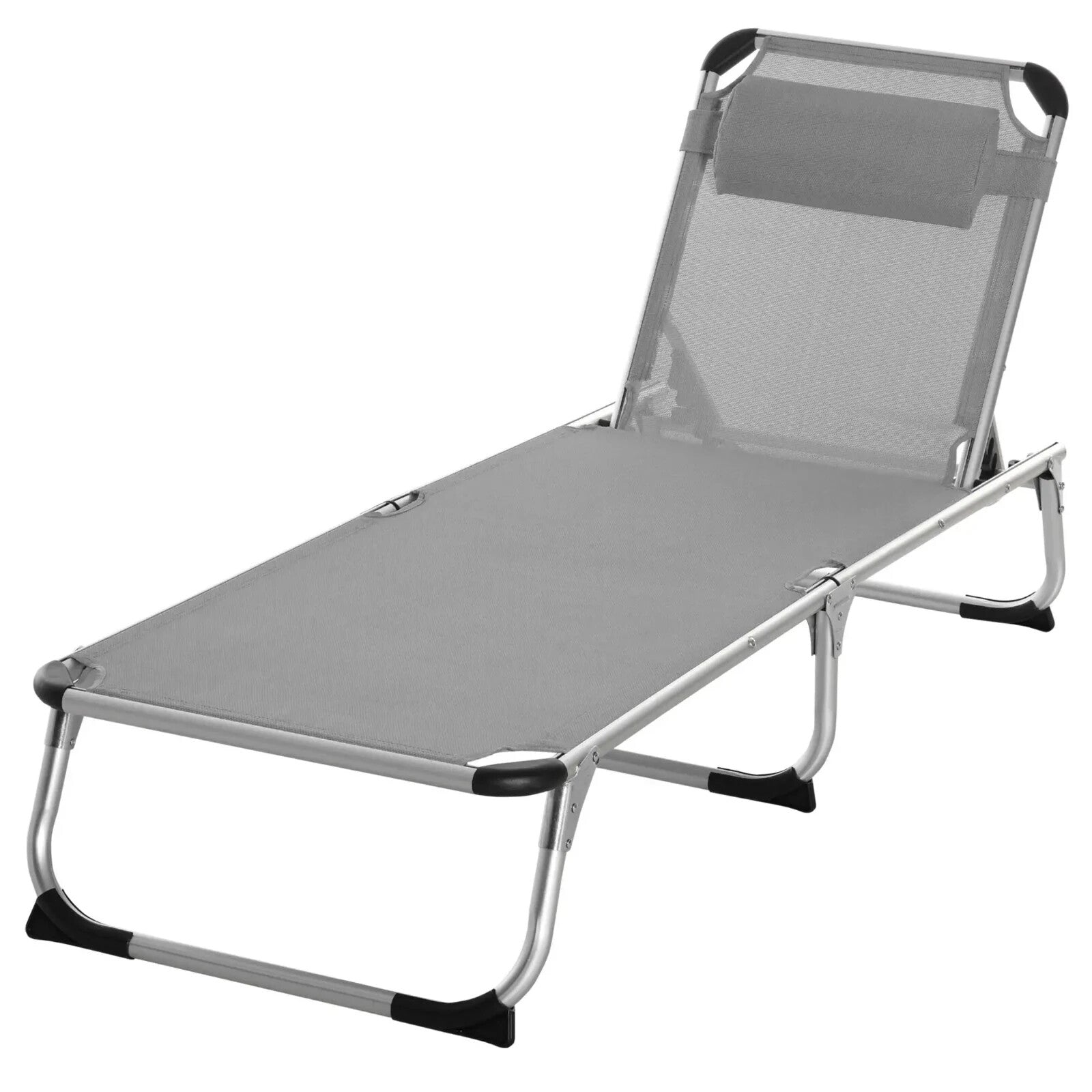 Foldable Reclining Sun Lounger Chair Camping Bed with Pillow 4 Level Aluminium - Home and Garden Furniture Shop - rustic - furniture