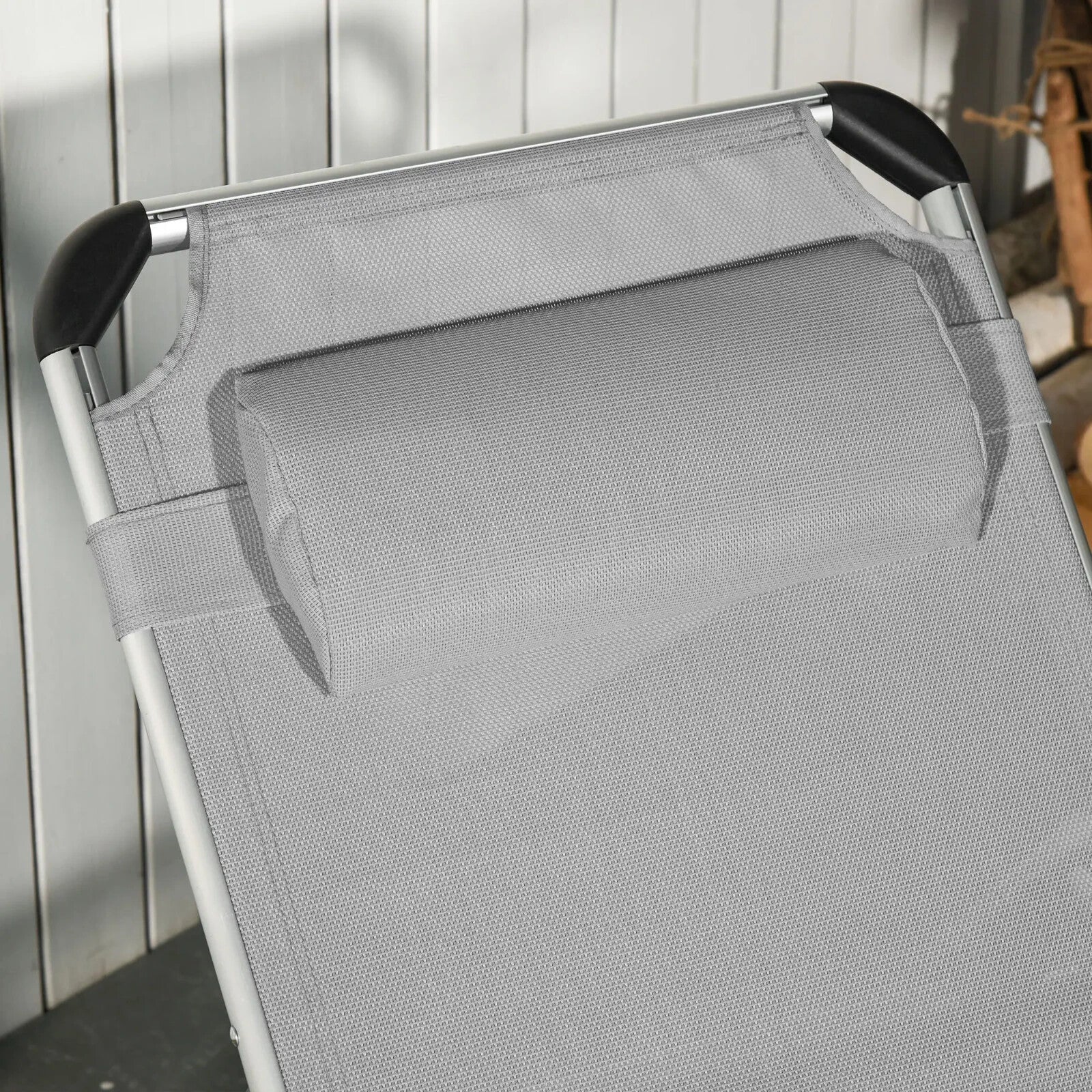 Foldable Reclining Sun Lounger Chair Camping Bed with Pillow 4 Level Aluminium - Home and Garden Furniture Shop - rustic - furniture