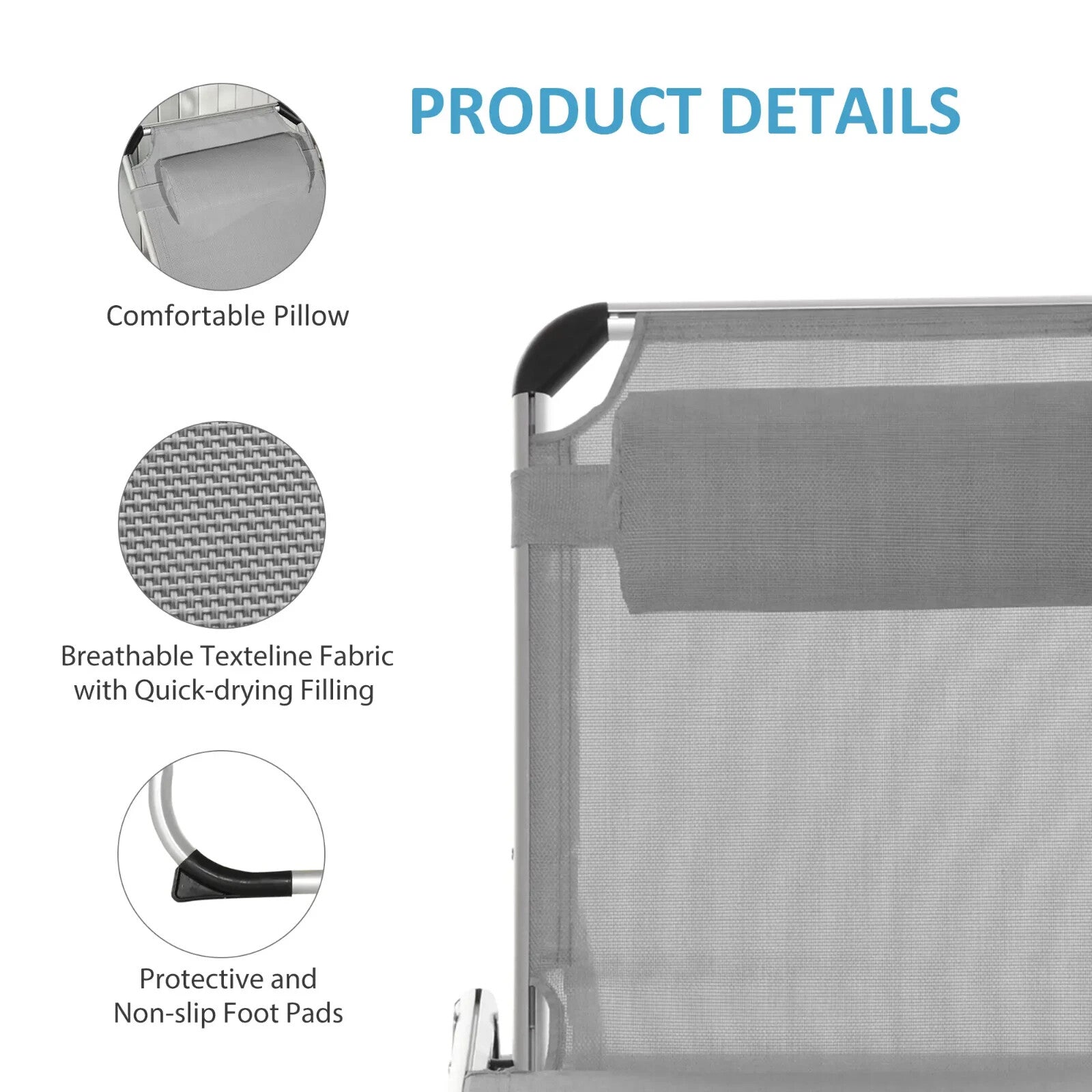 Foldable Reclining Sun Lounger Chair Camping Bed with Pillow 4 Level Aluminium - Home and Garden Furniture Shop - rustic - furniture