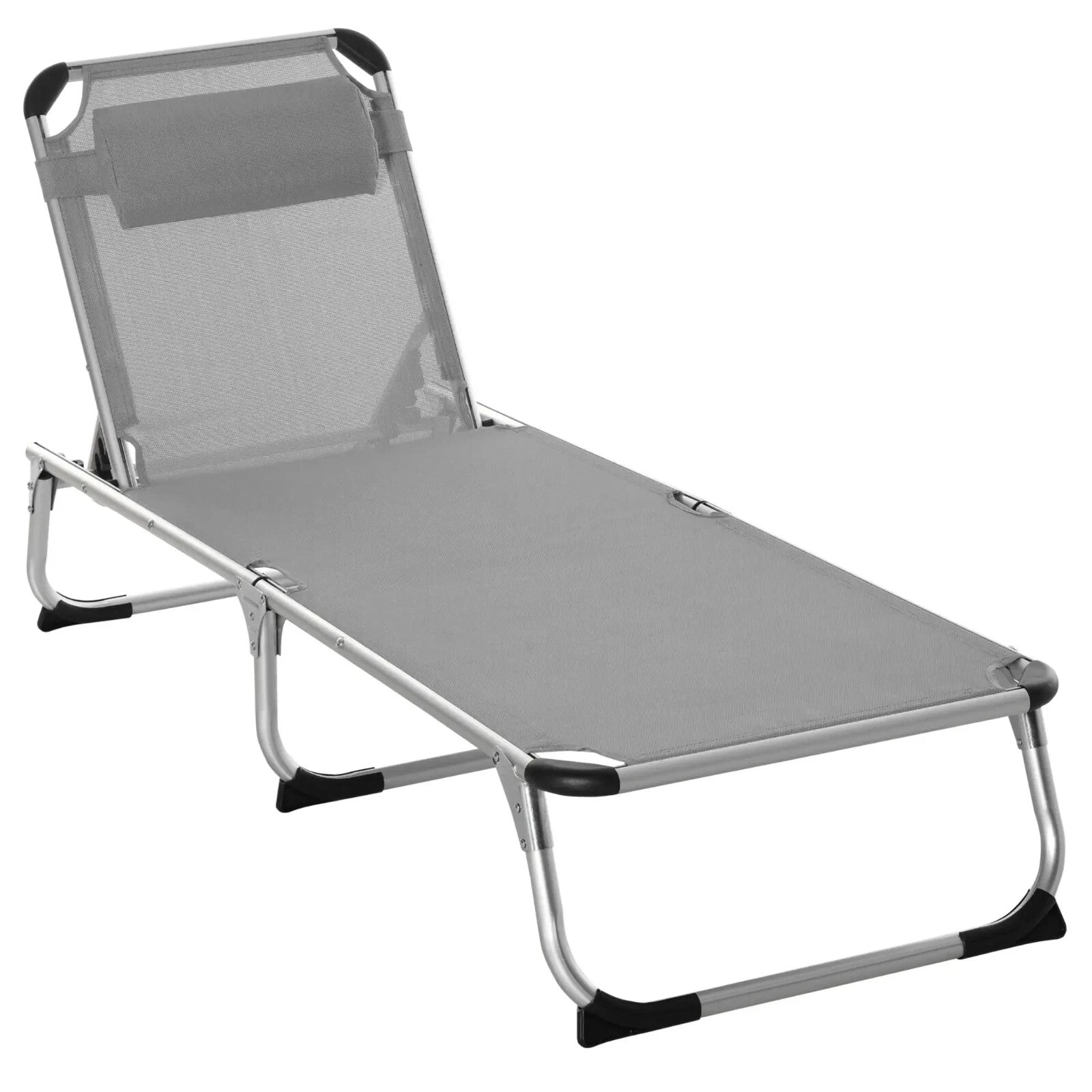 Foldable Reclining Sun Lounger Chair Camping Bed with Pillow 4 Level Aluminium - Home and Garden Furniture Shop - rustic - furniture